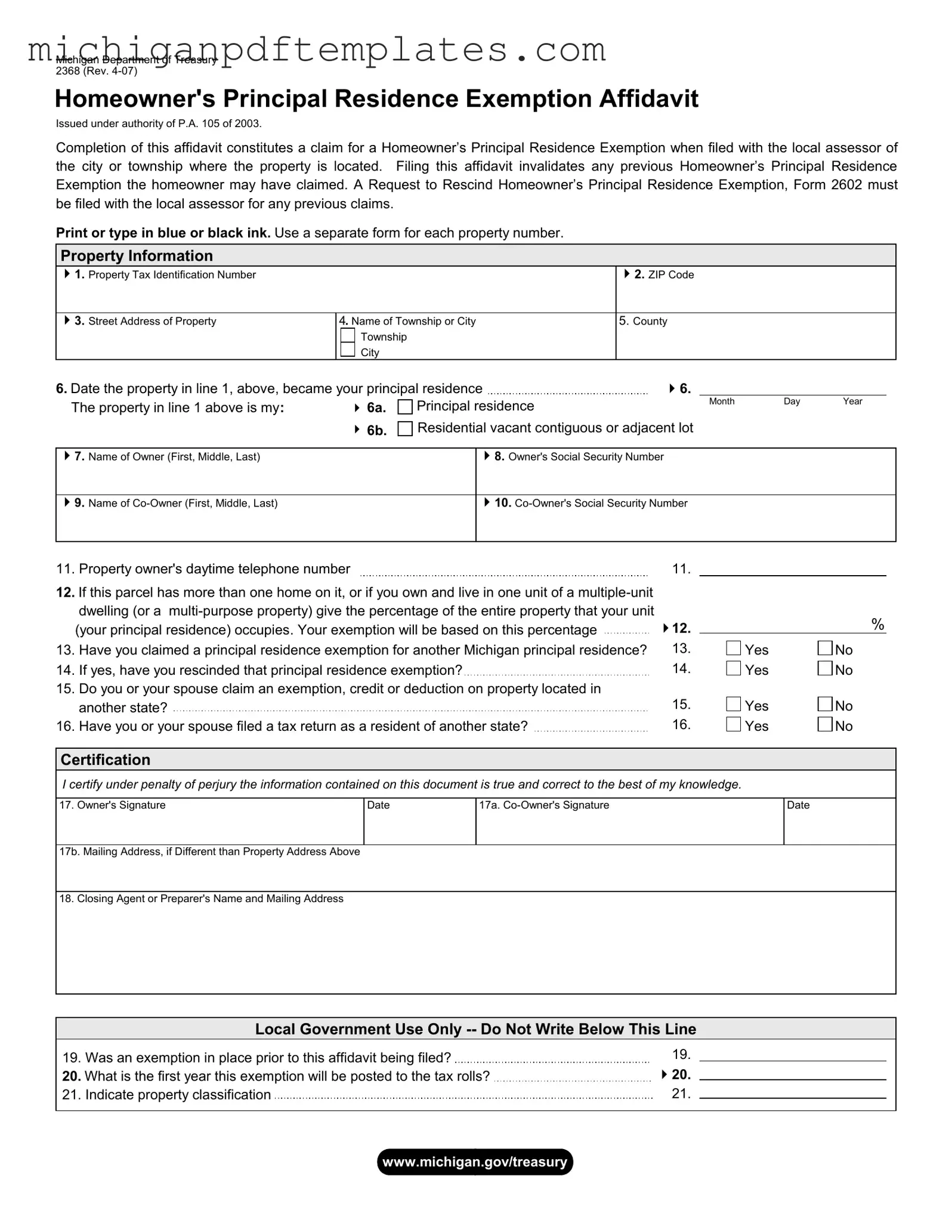 Fill in Your 2368 Michigan Form