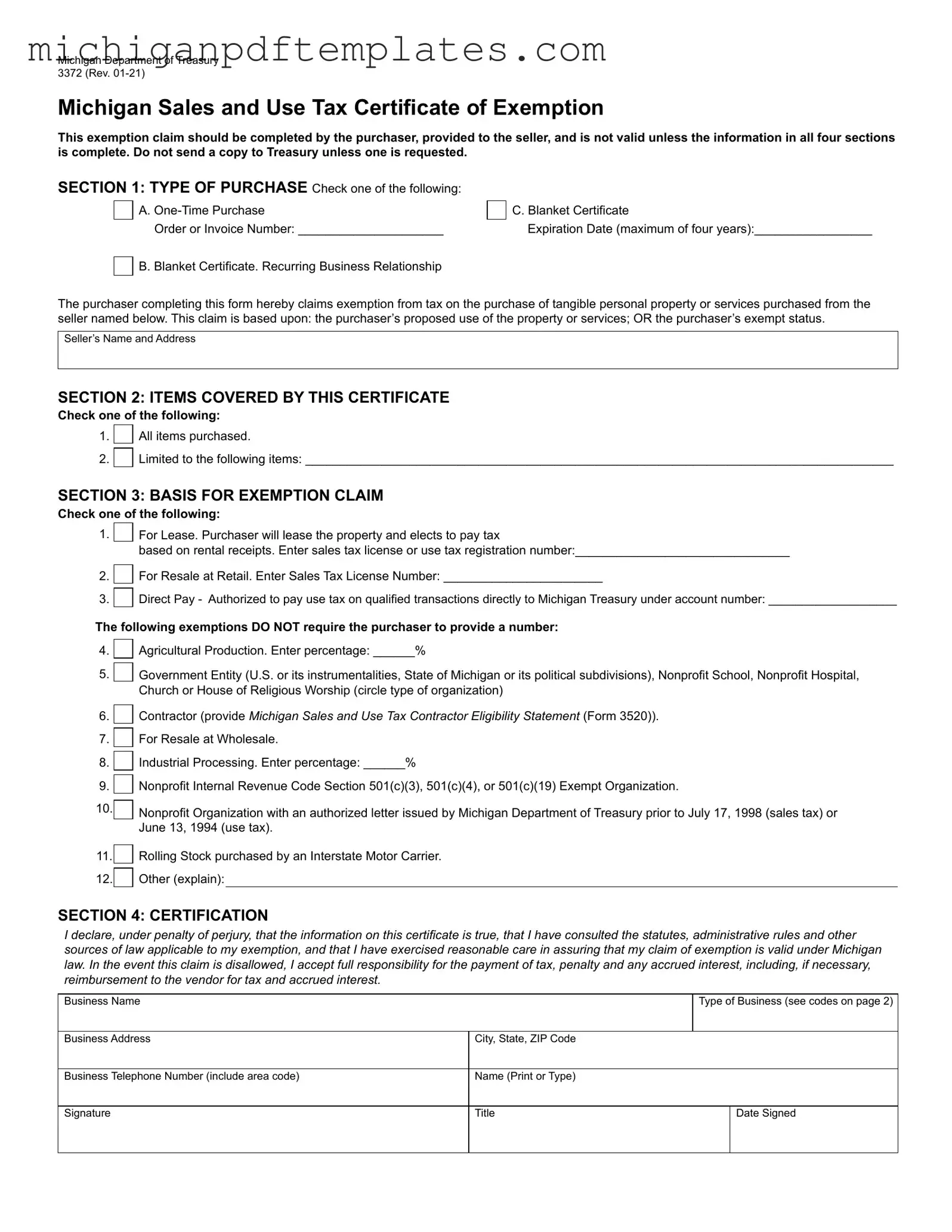 Fill in Your 3372 Michigan Form