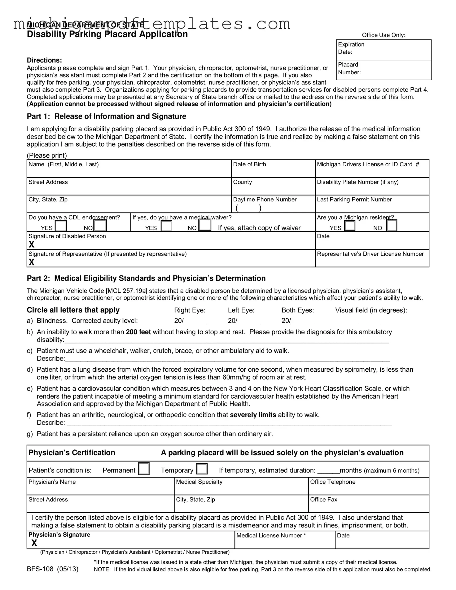 Fill in Your Bfs 108 Michigan Form
