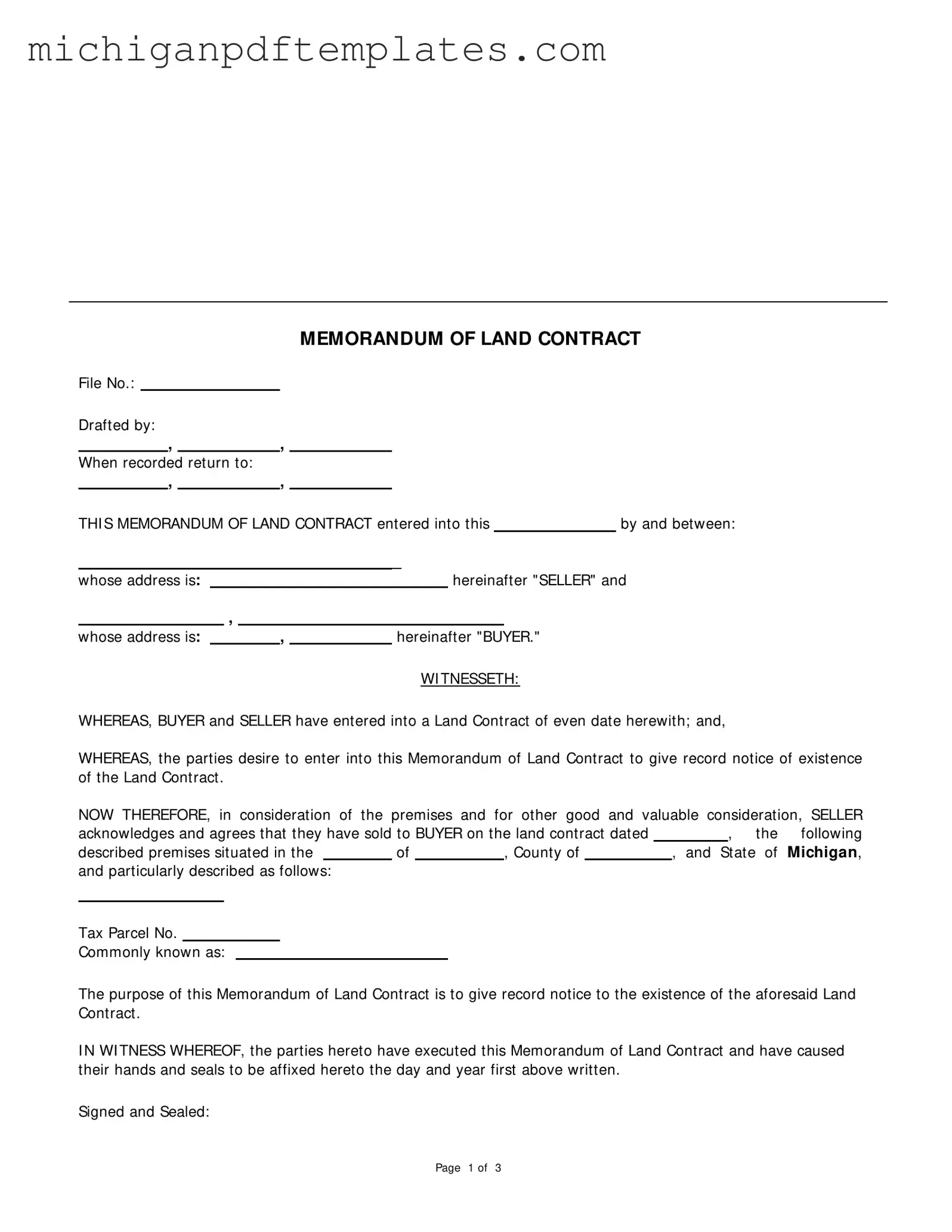 Fill in Your Land Contract Michigan Form