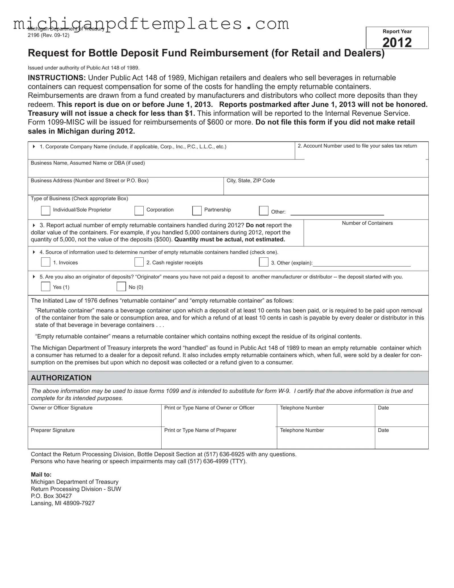 Fill in Your Michigan 2196 Form