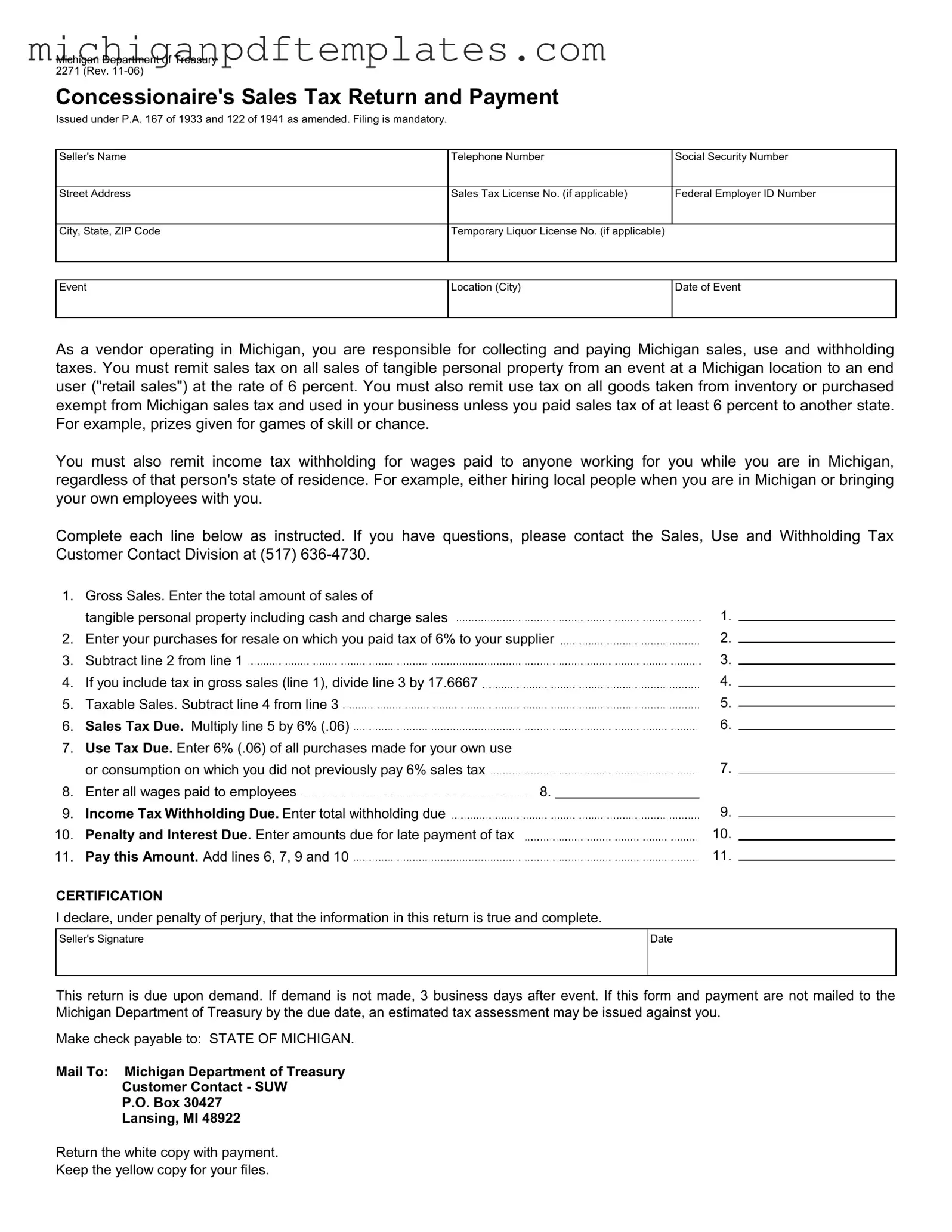 Fill in Your Michigan 2271 Form