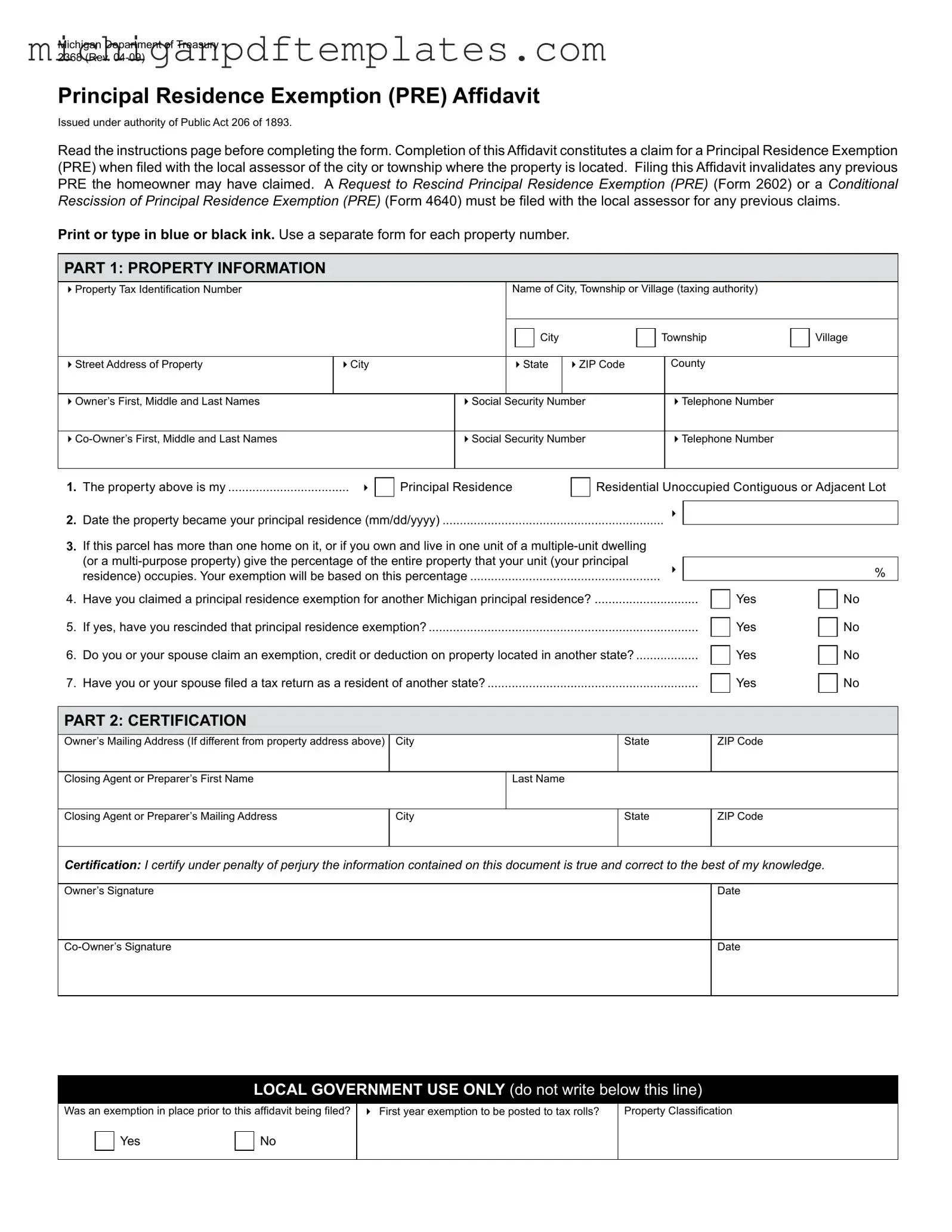 Fill in Your Michigan 2368 Form