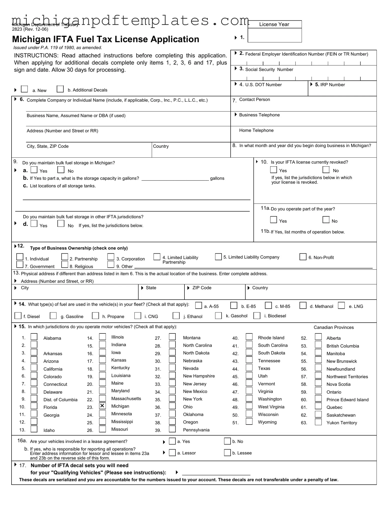 Fill in Your Michigan 2823 Form