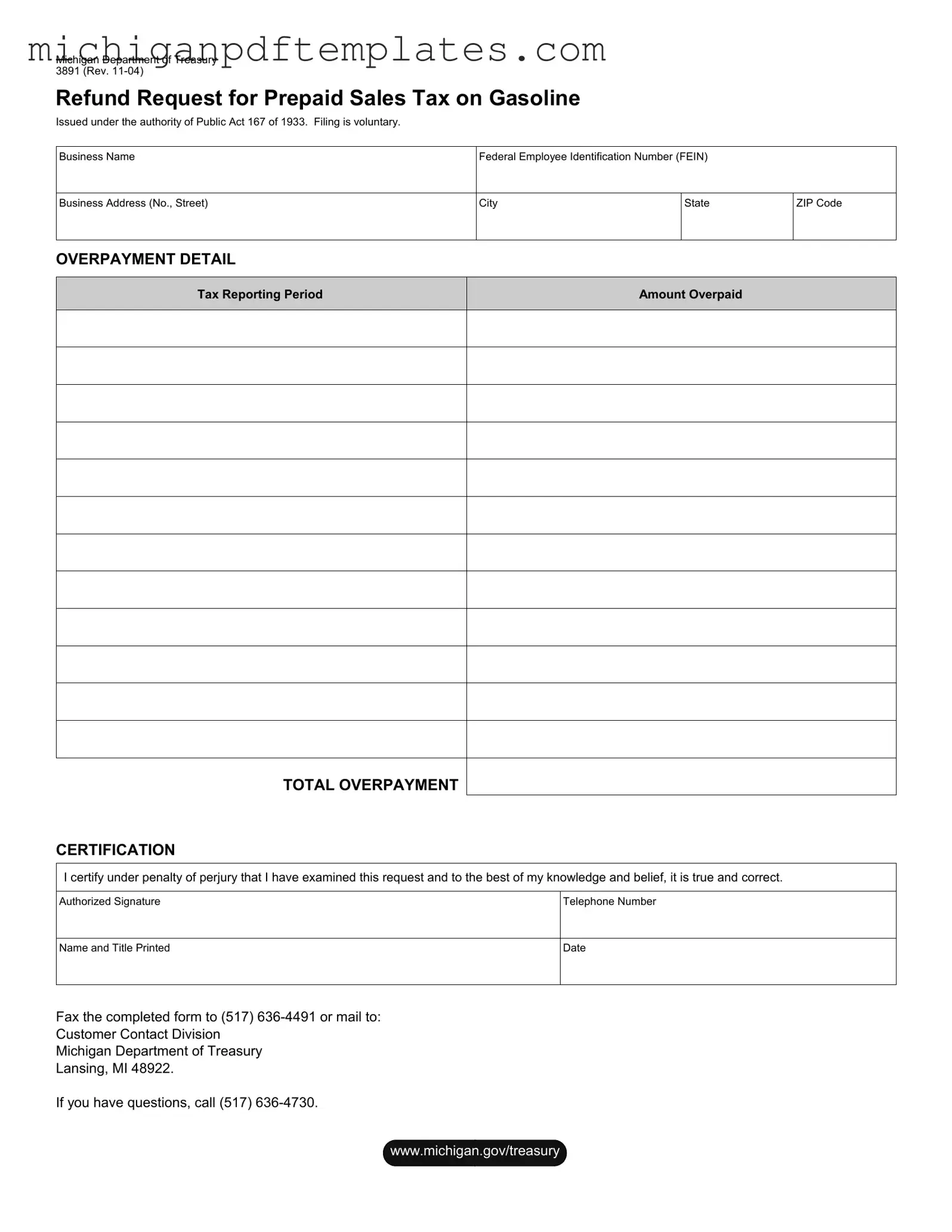 Fill in Your Michigan 3891 Form