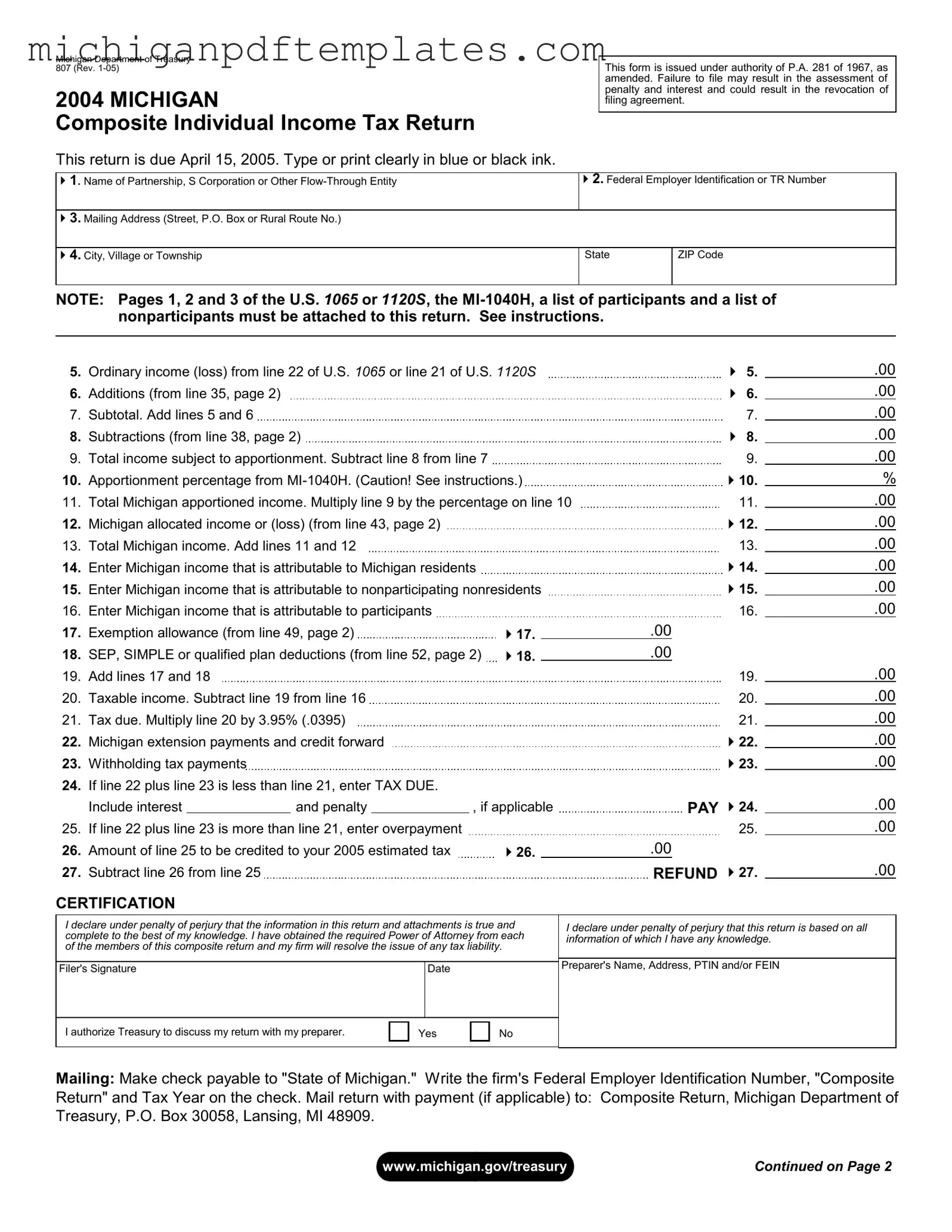 Fill in Your Michigan 807 Form