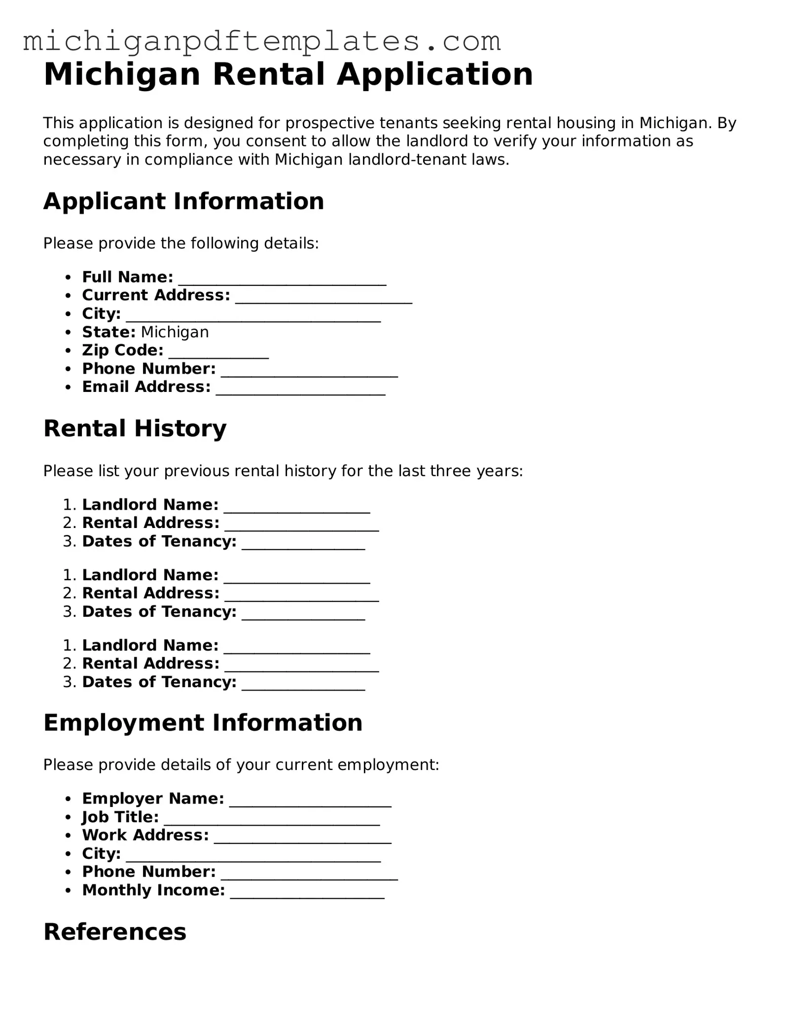Legal Michigan Rental Application Template