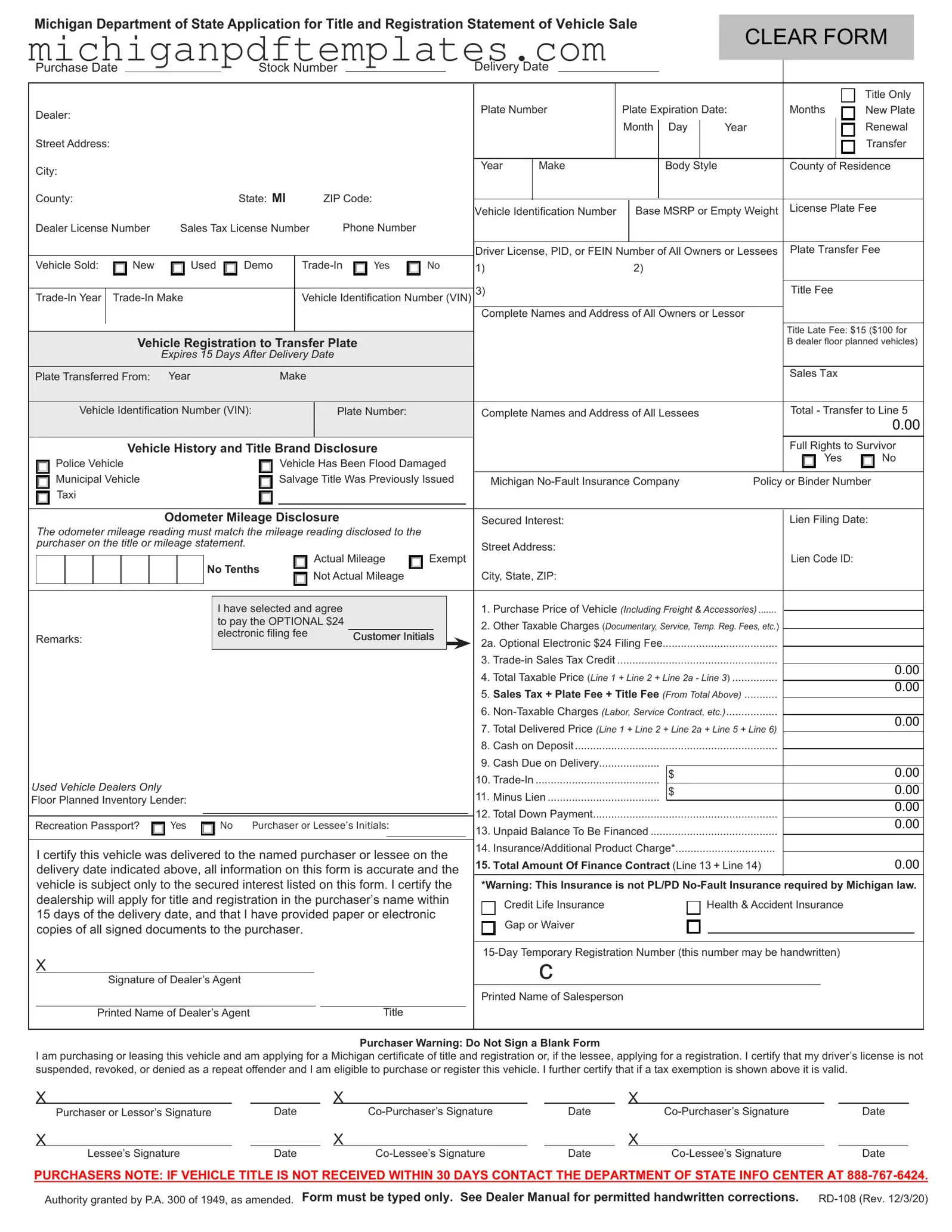 Fill in Your Michigan Category Weight Form