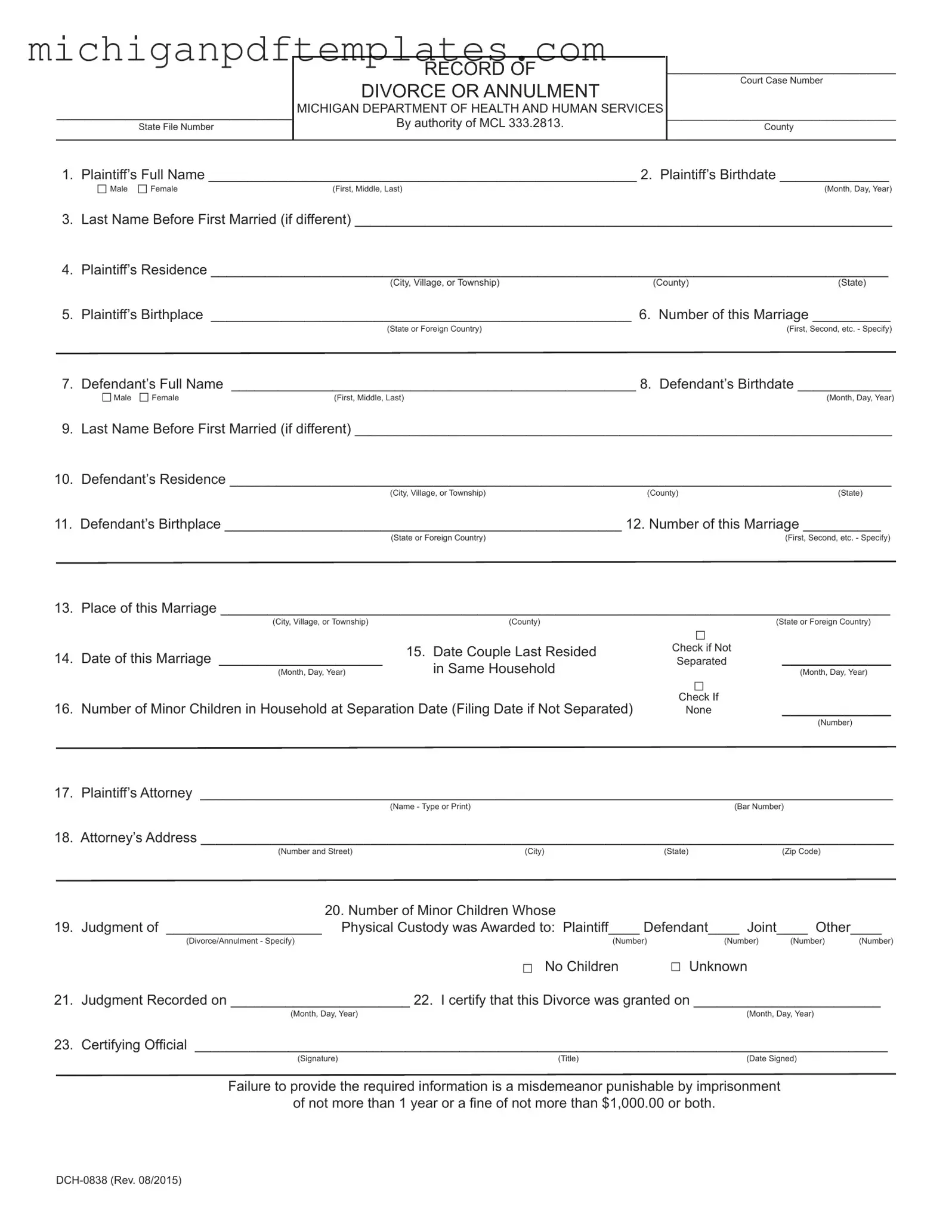 Fill in Your Michigan Dch 0838 Form
