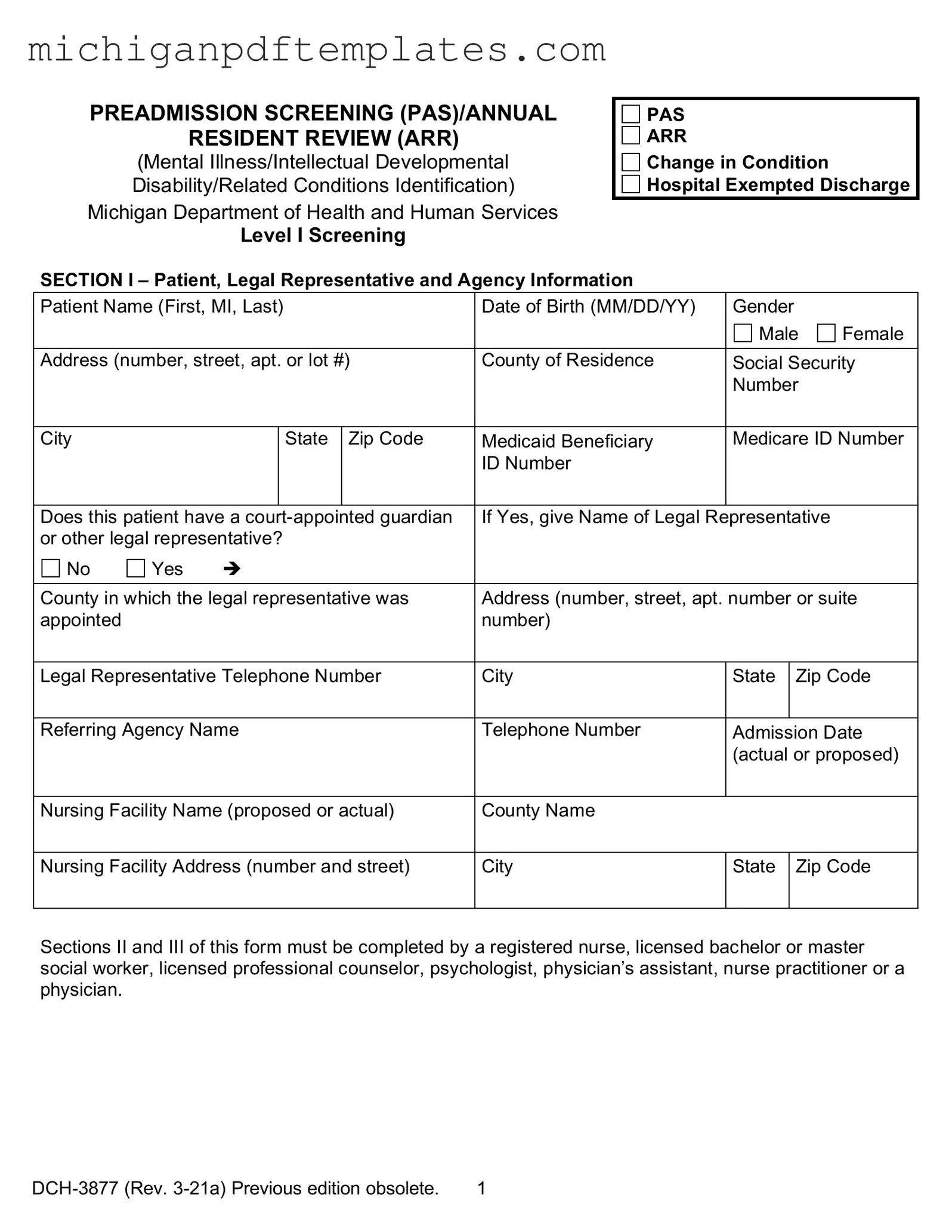 Fill in Your Michigan Dch 3877 Form