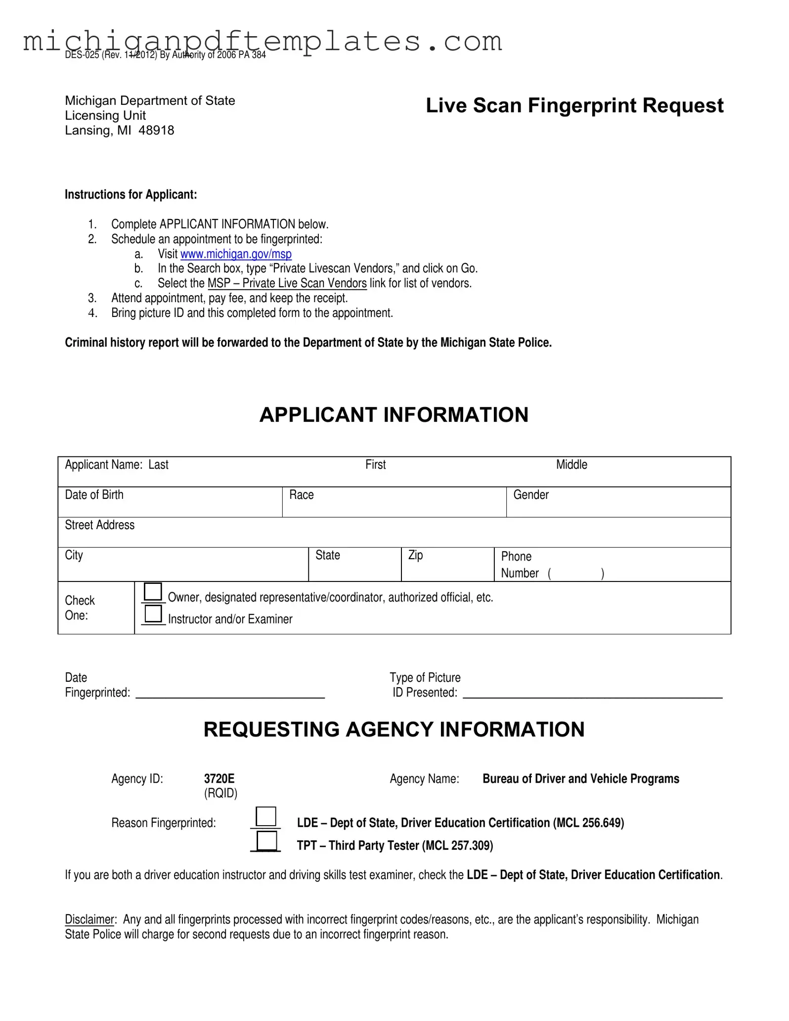 Fill in Your Michigan Des 025 Form
