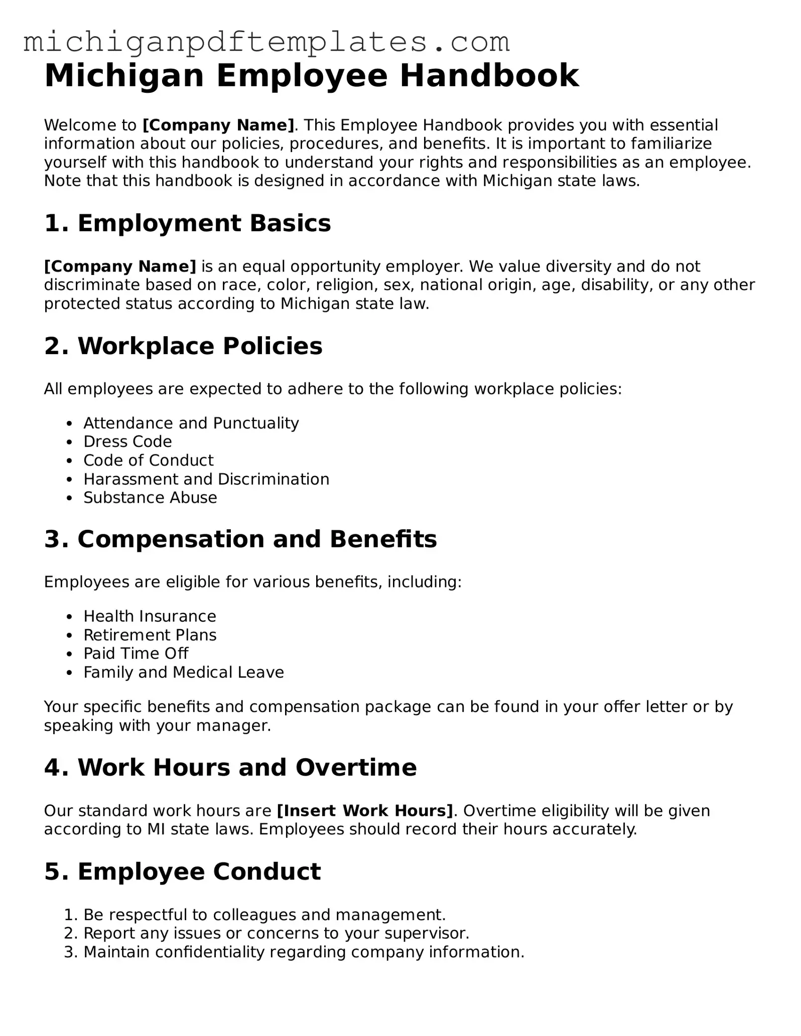 Legal Michigan Employee Handbook Template