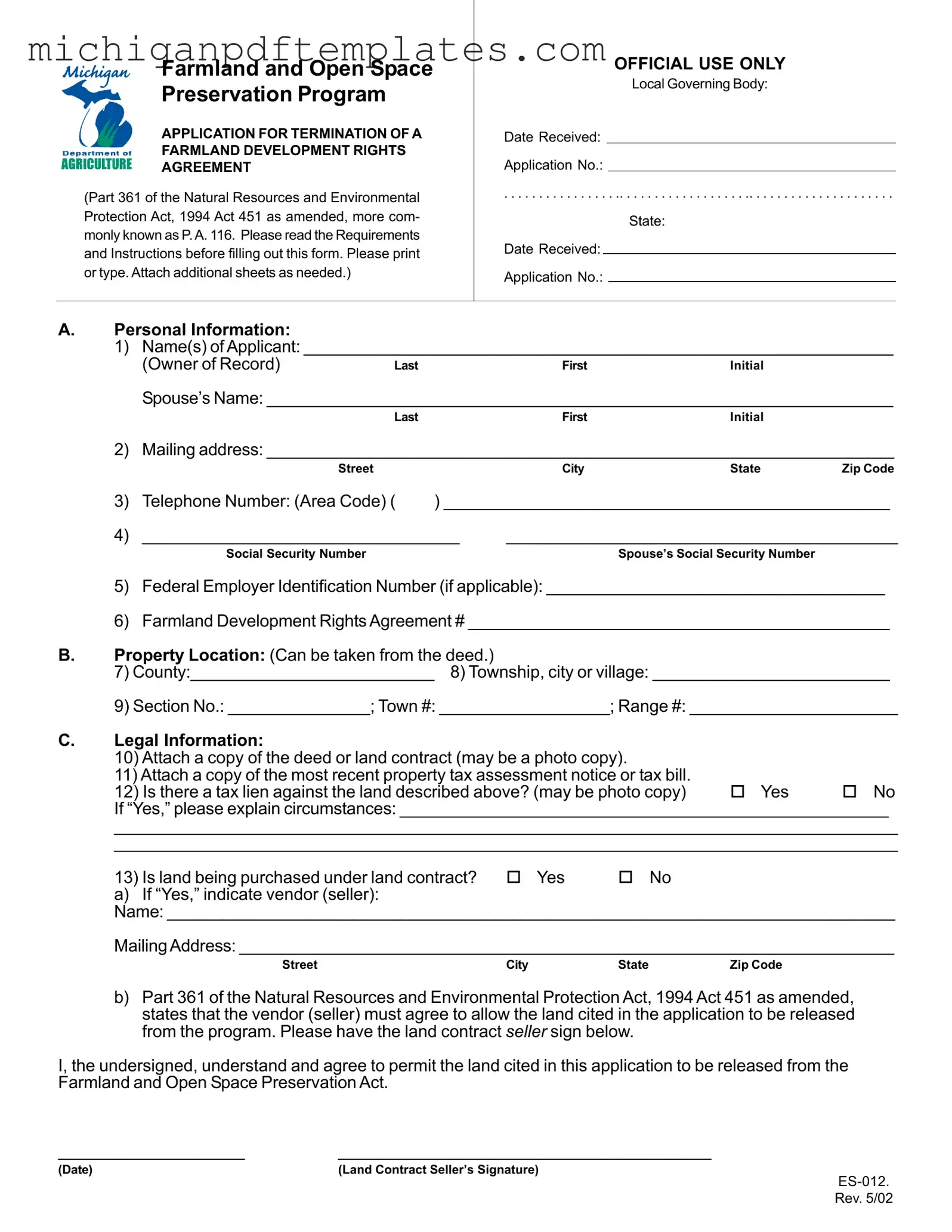 Fill in Your Michigan Es 012 Form