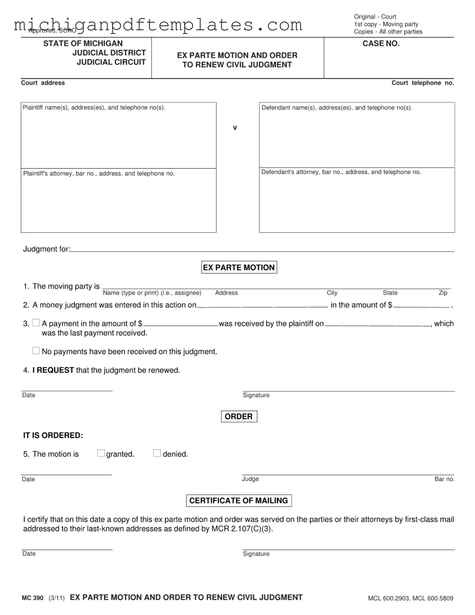 Fill in Your Michigan Ex Parte Form