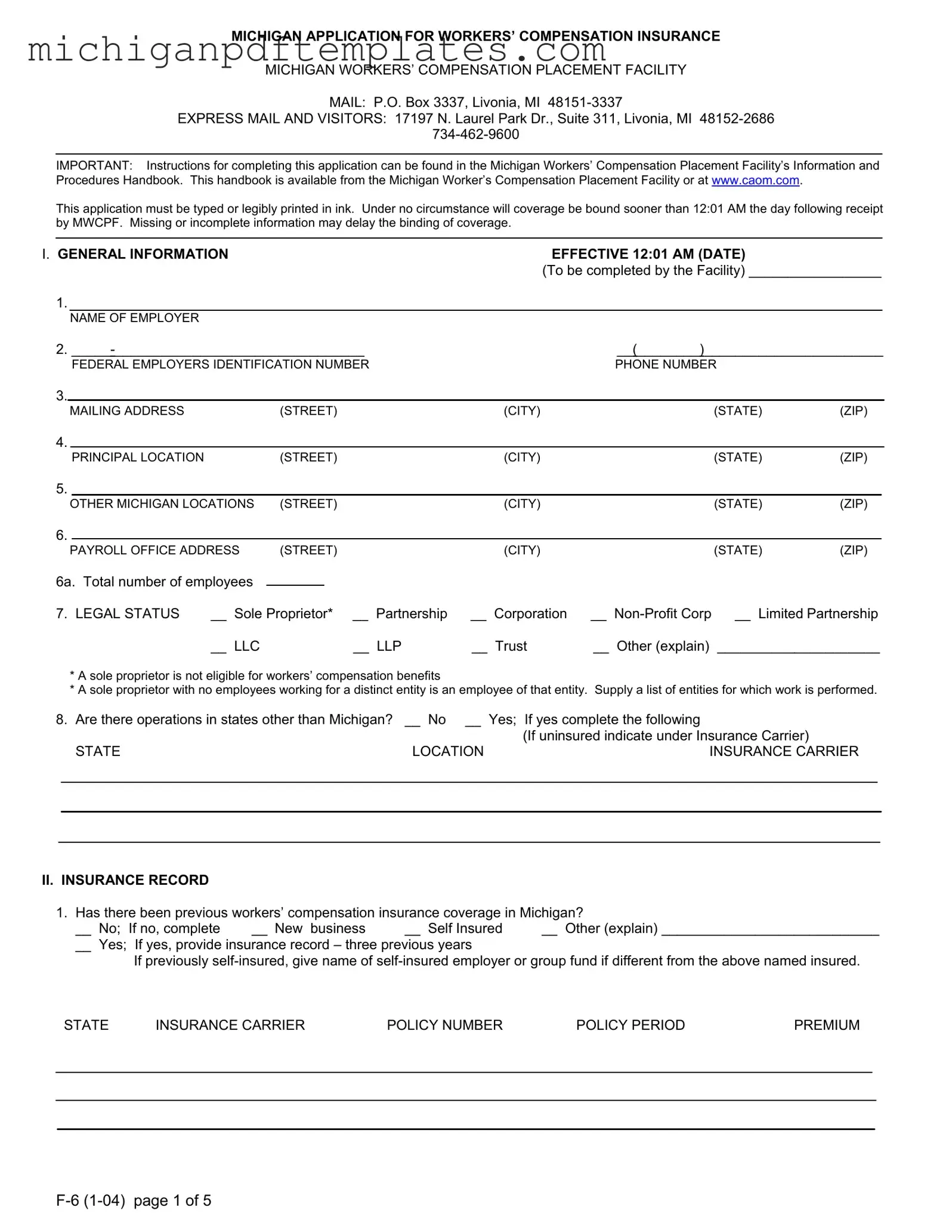 Fill in Your Michigan F 6 Form