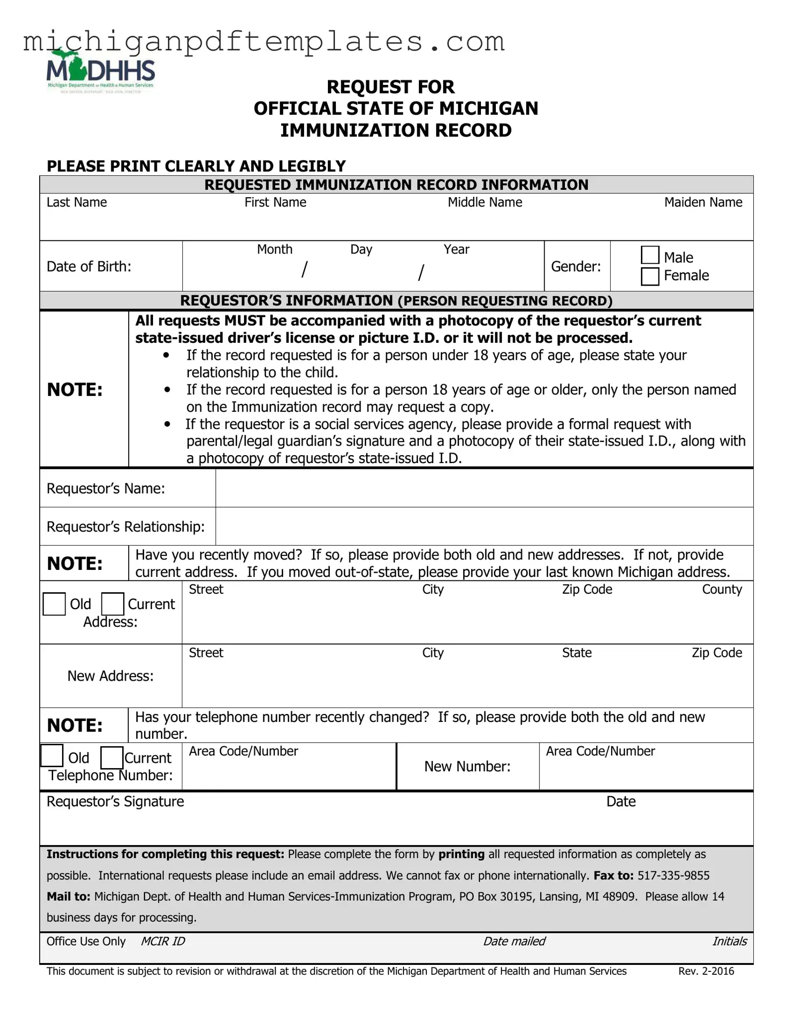 Fill in Your Michigan Immunization Record Form