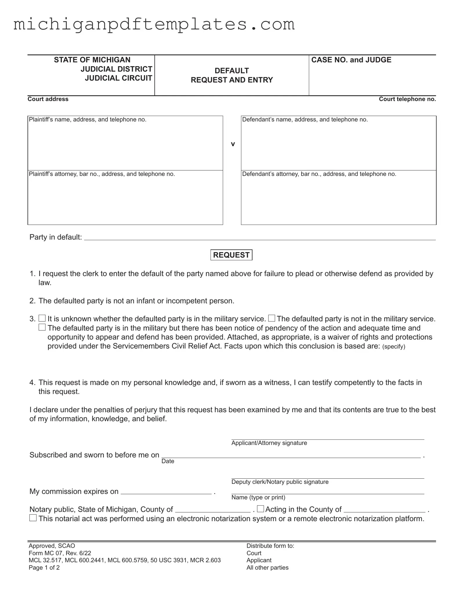 Fill in Your Michigan Mc 07 Form
