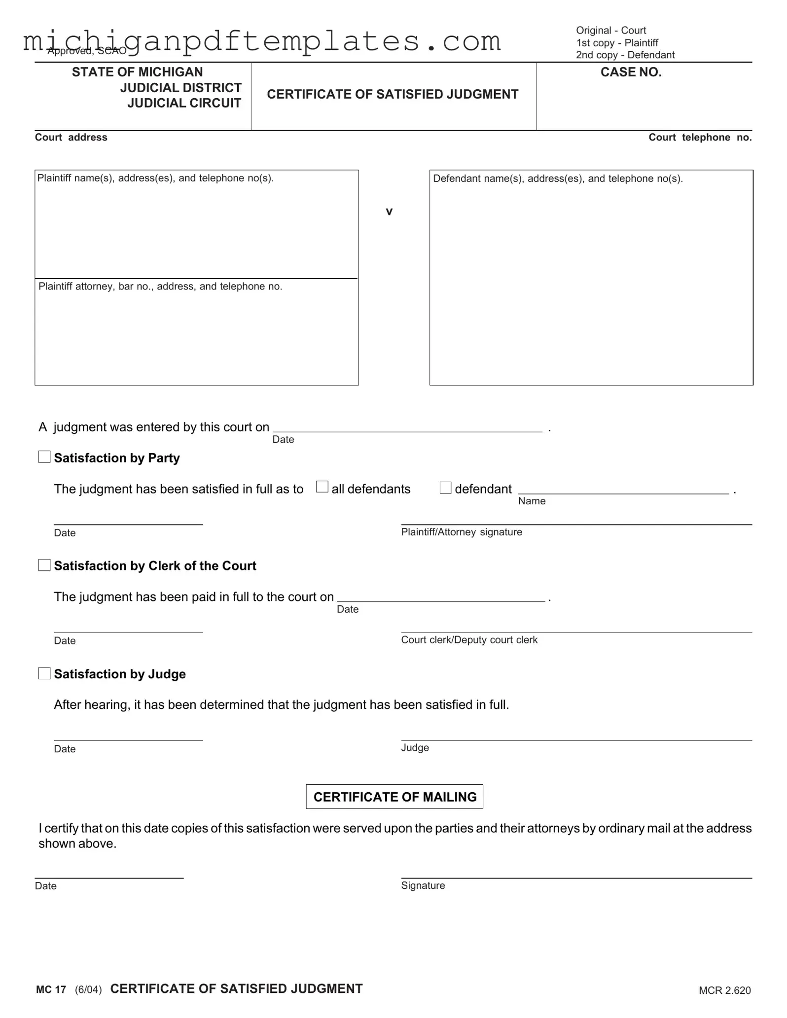 Fill in Your Michigan Mc 17 Form
