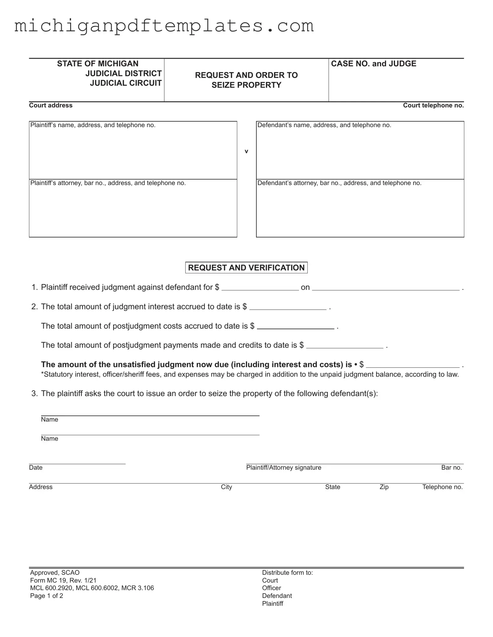 Fill in Your Michigan Mc 19 Form