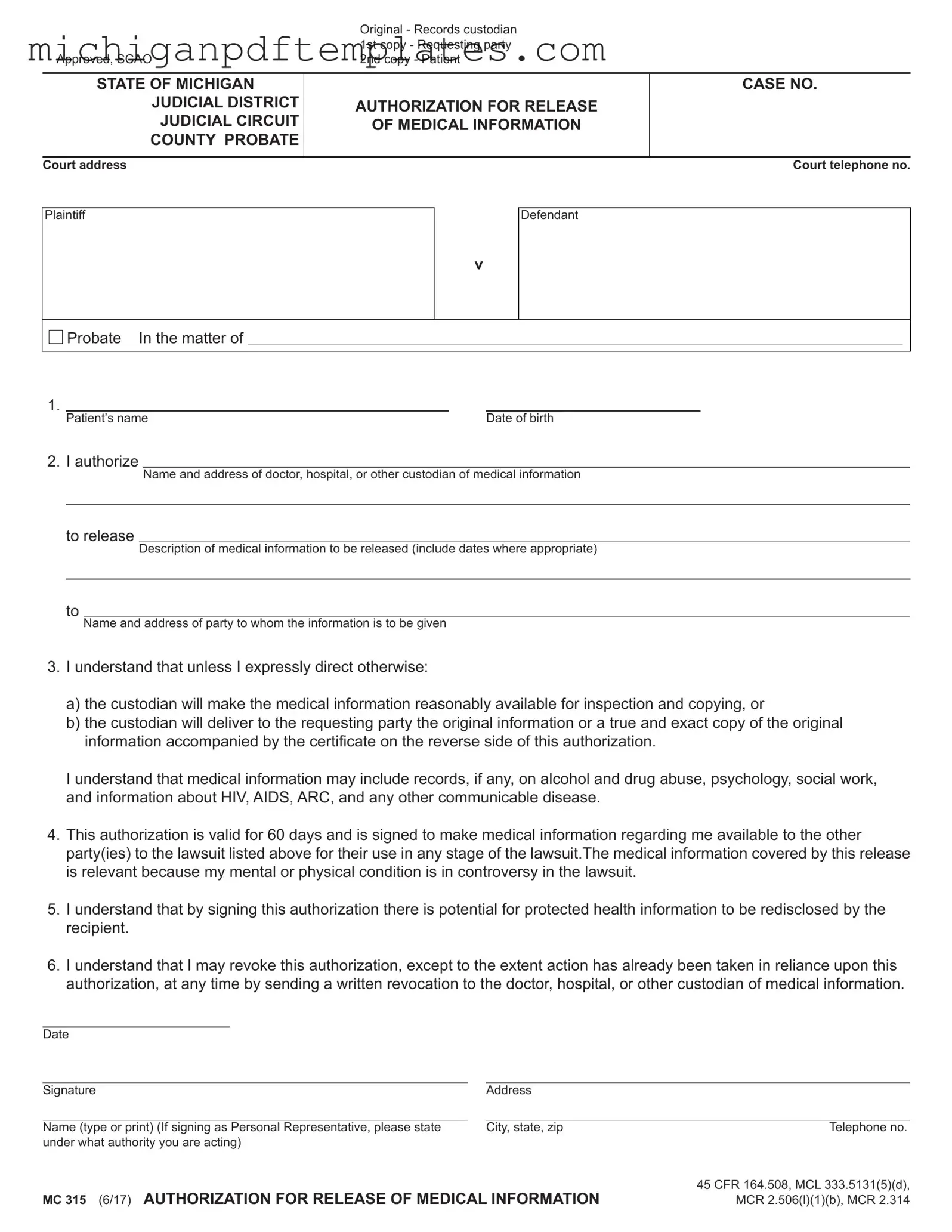 Fill in Your Michigan Mc 315 Form