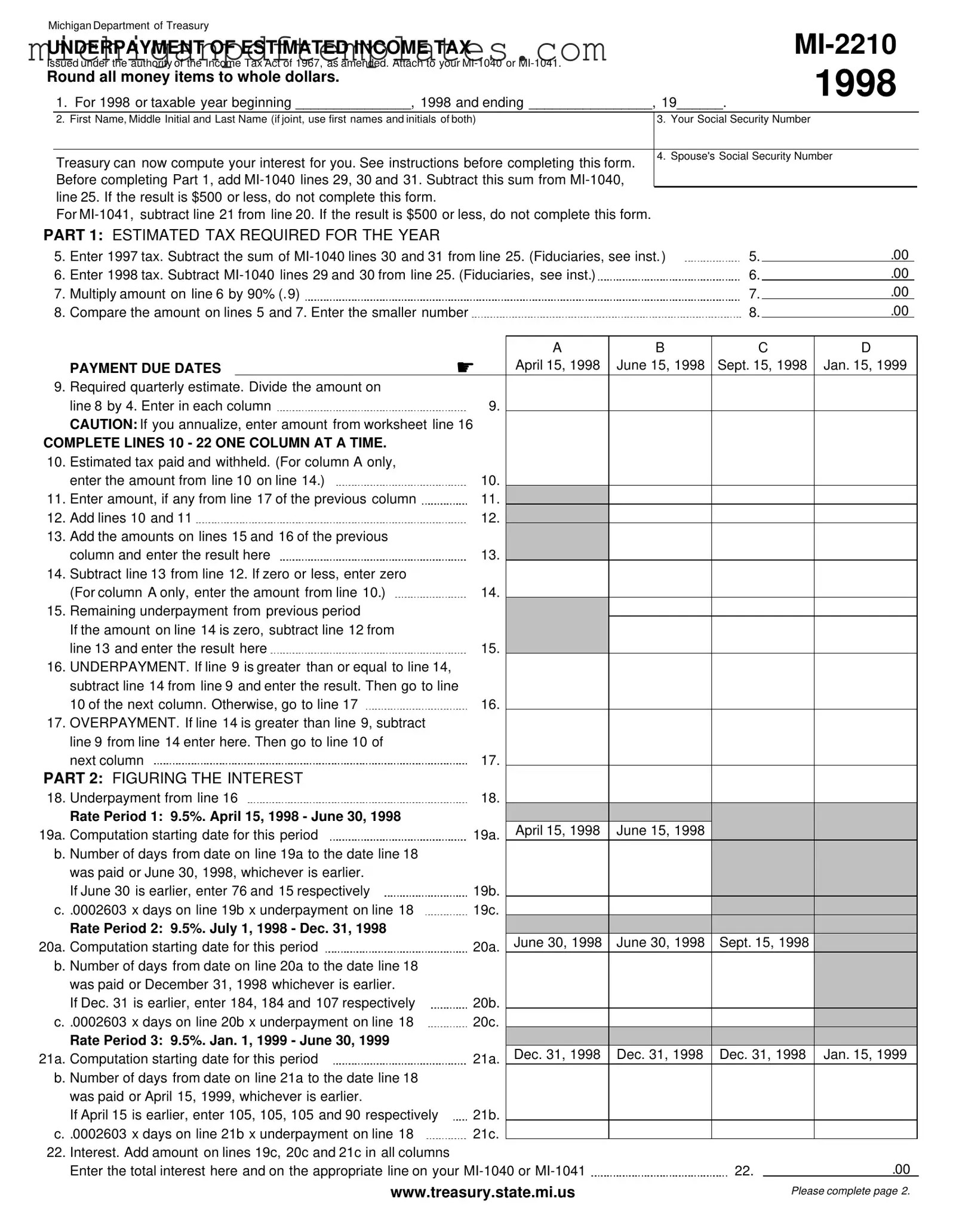 Fill in Your Michigan Mi 2210 Form