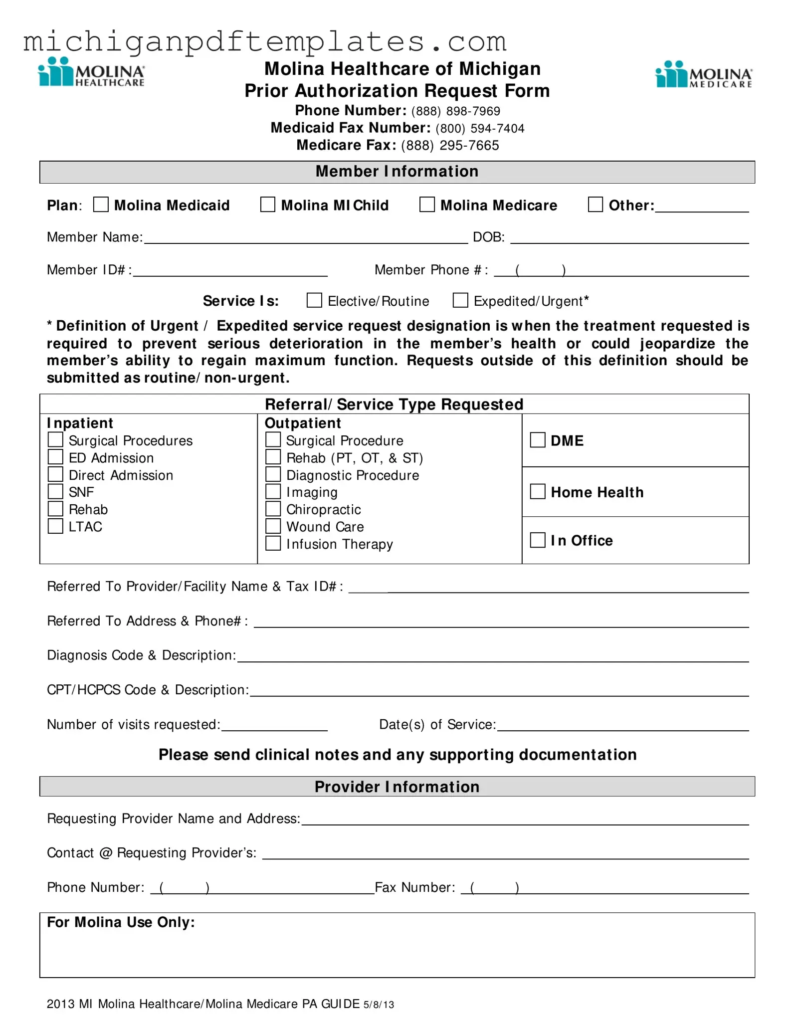 Fill in Your Michigan Molina Prior Authorization Form