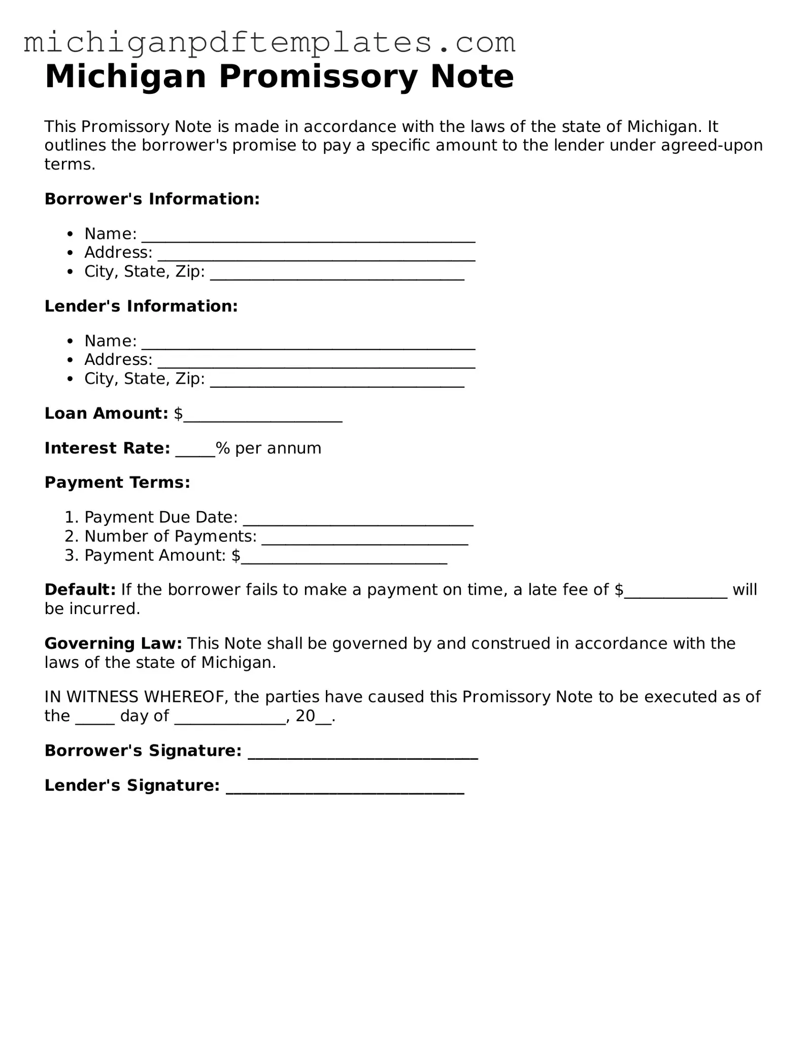 Legal Michigan Promissory Note Template