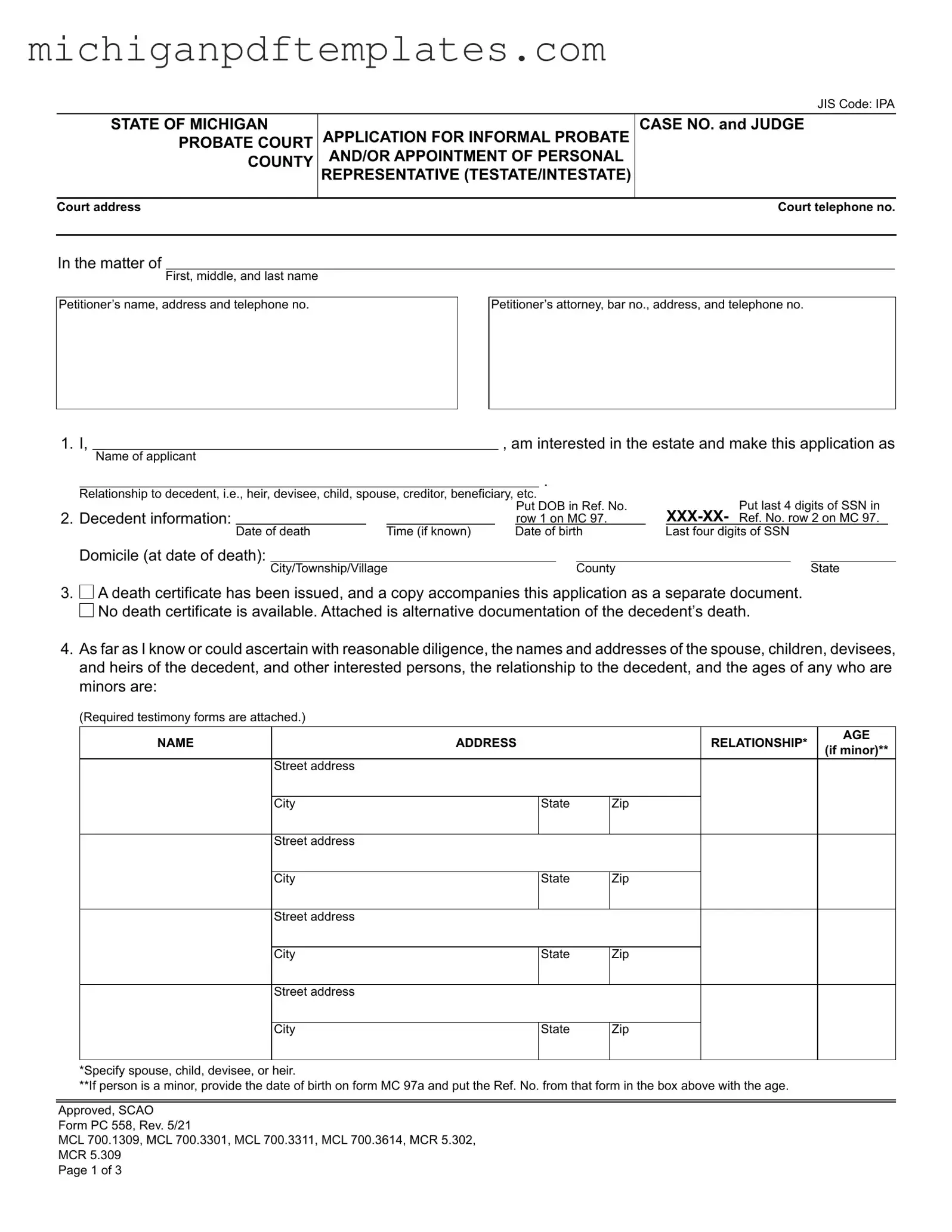 Fill in Your Michigan Pc 558 Form