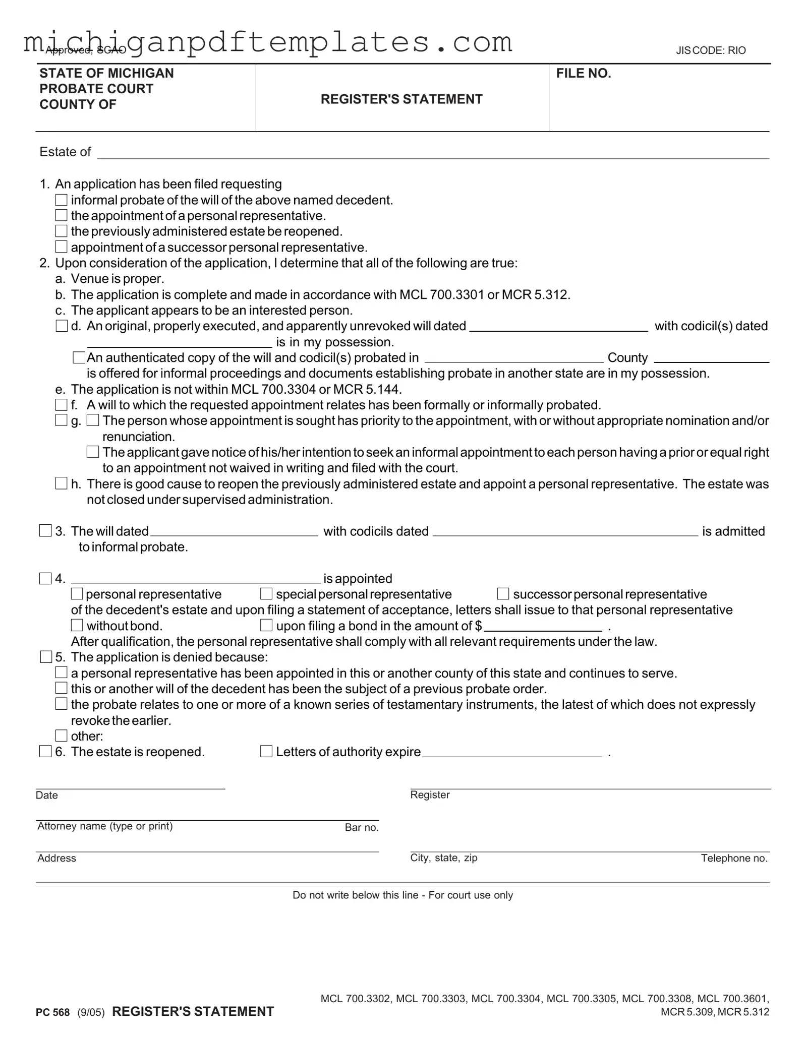 Fill in Your Michigan Pc 568 Form
