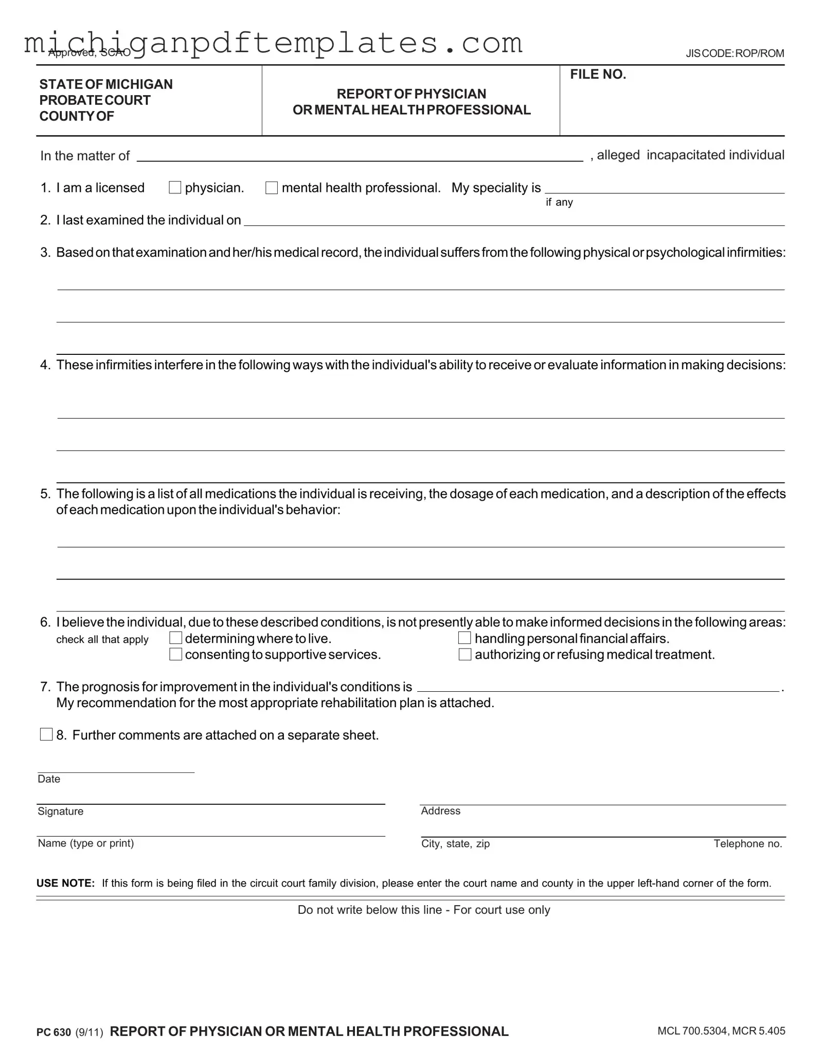 Fill in Your Michigan Pc 630 Form