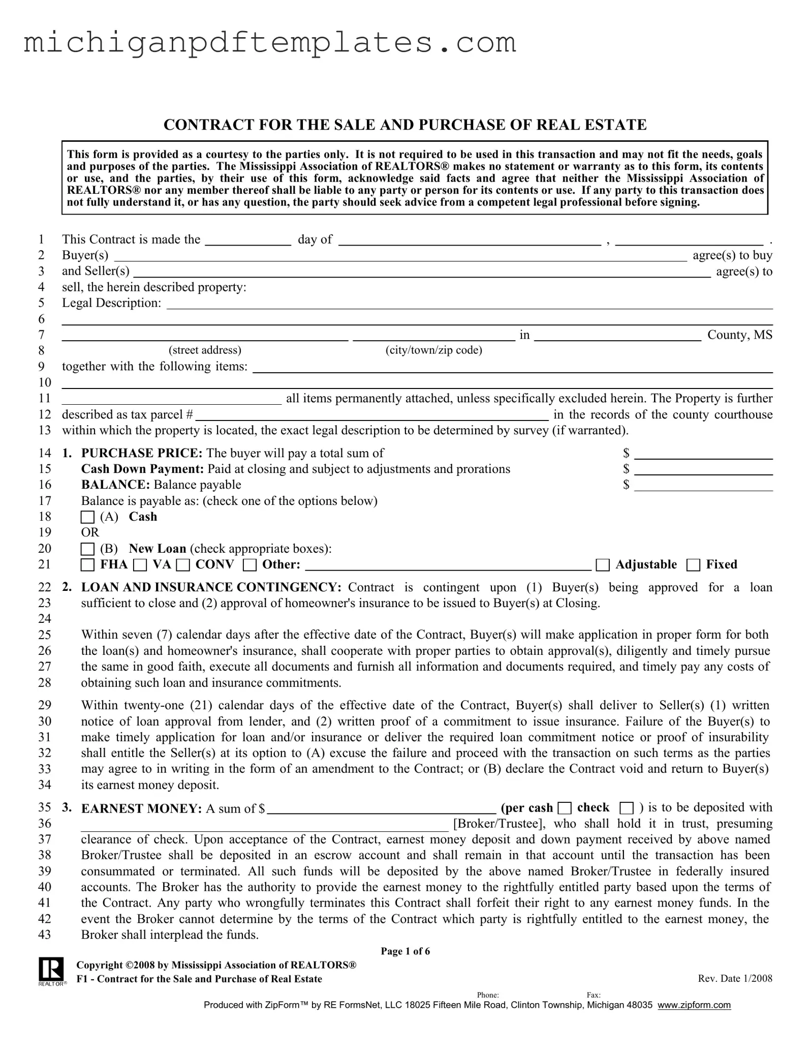 Fill in Your Michigan Real Estate Buy Form
