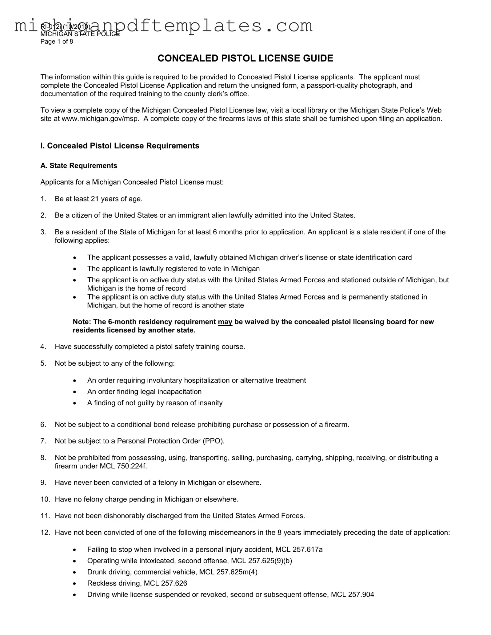 Fill in Your Michigan Ri 012 Form