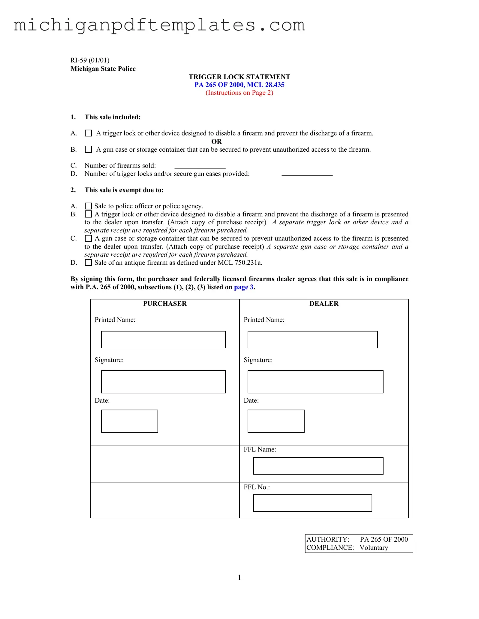 Fill in Your Michigan Ri 59 Form