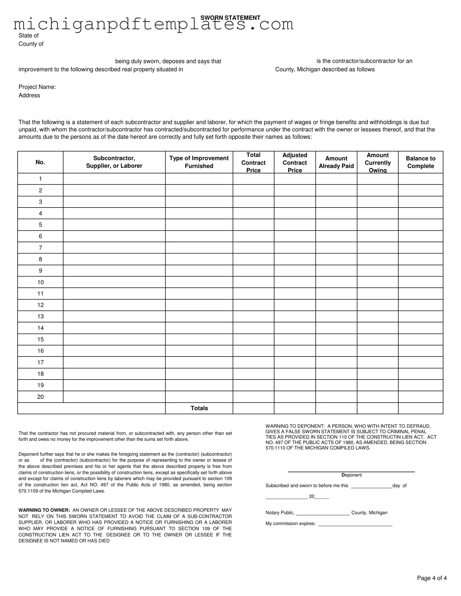 Fill in Your Michigan Sworn Form