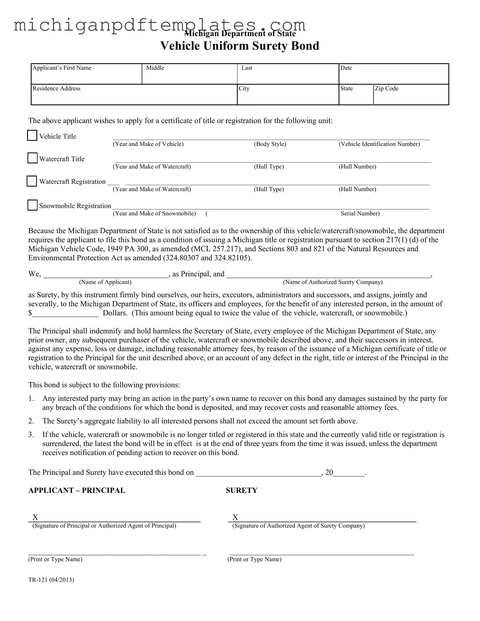 Fill in Your Michigan Tr 121 Form