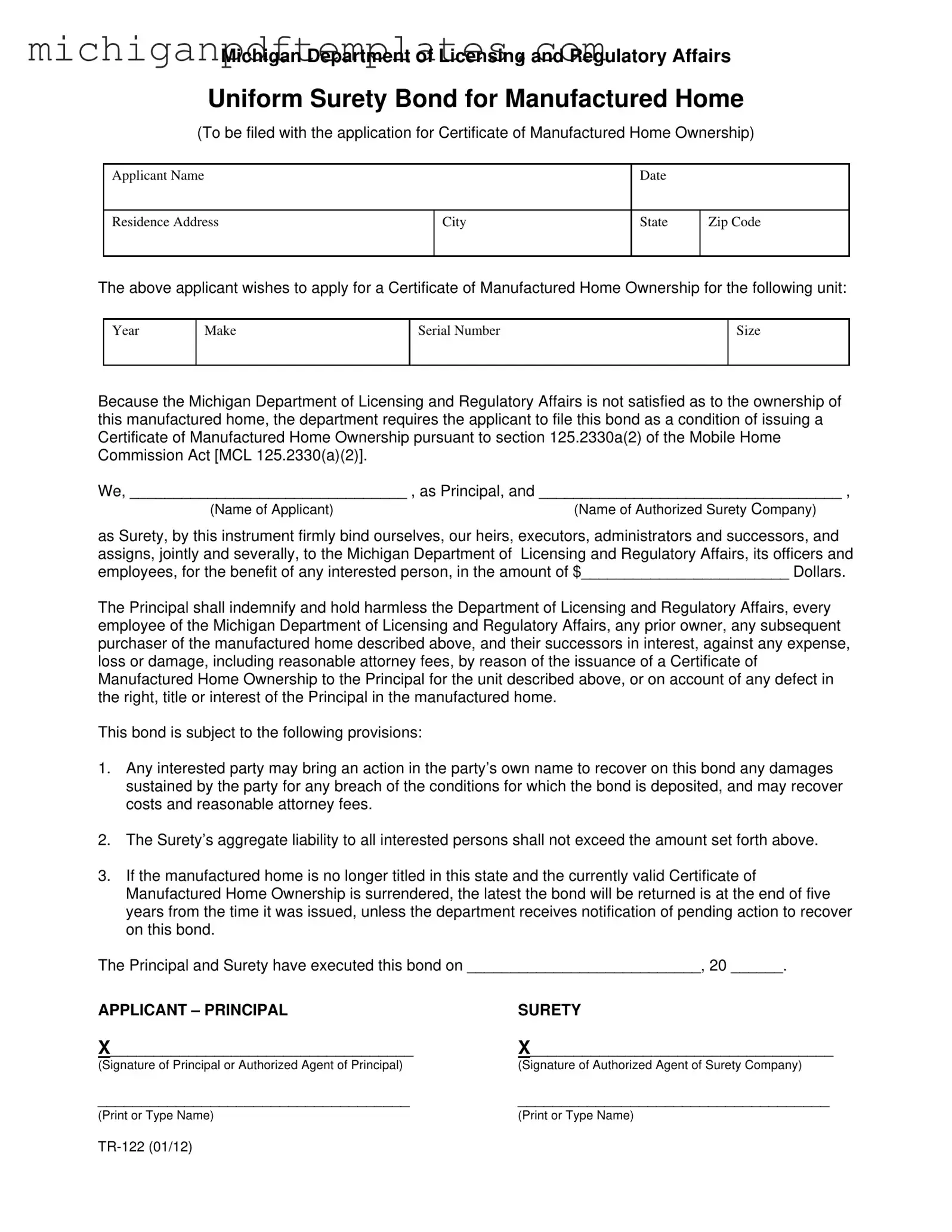 Fill in Your Michigan Tr 122 Form