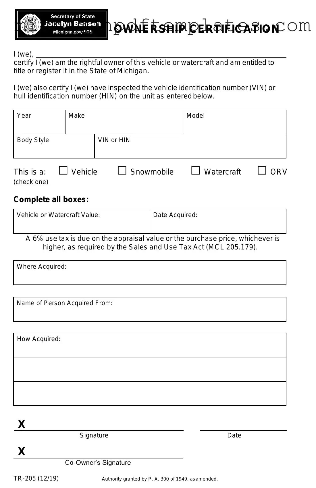 Fill in Your Michigan Tr 205 Form