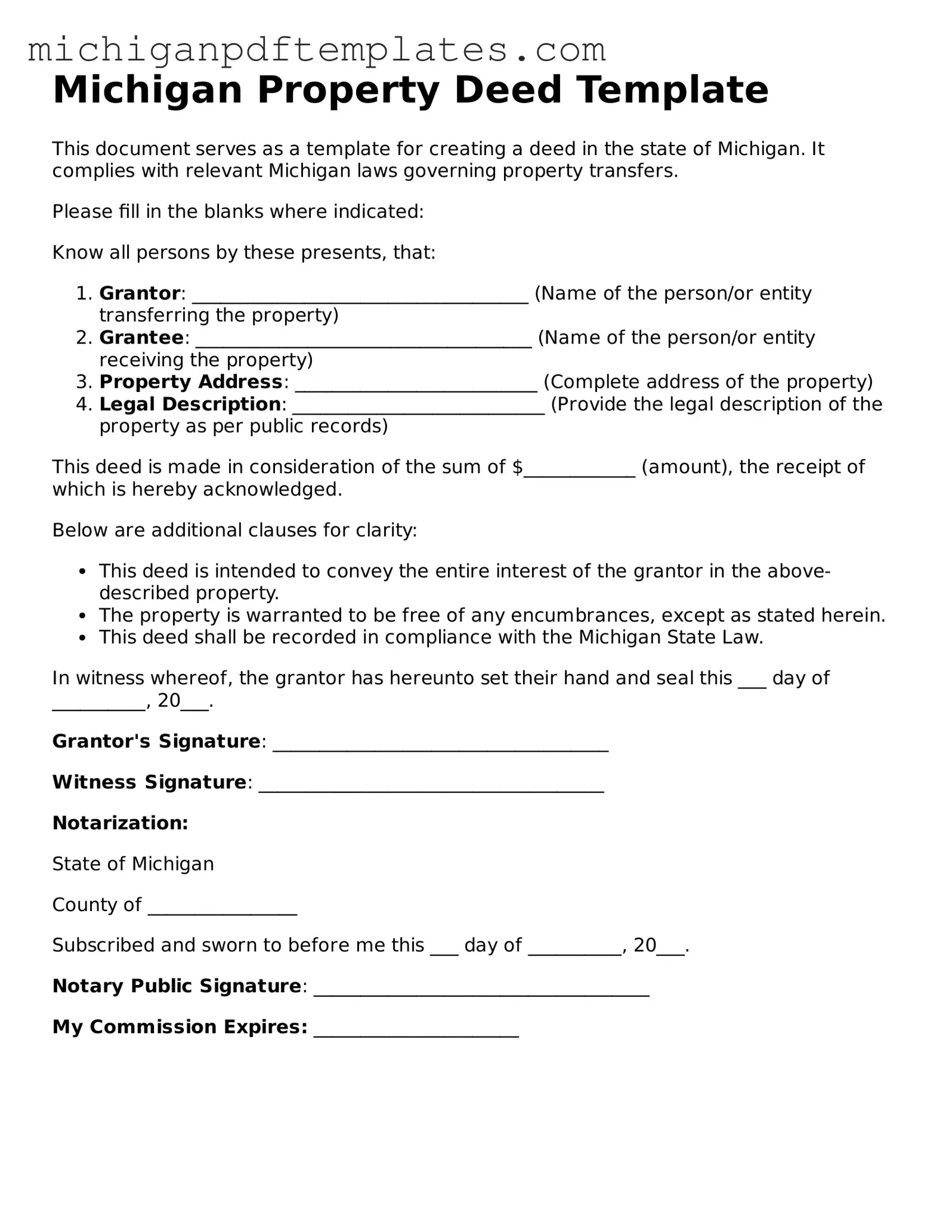 Legal Michigan Deed Template