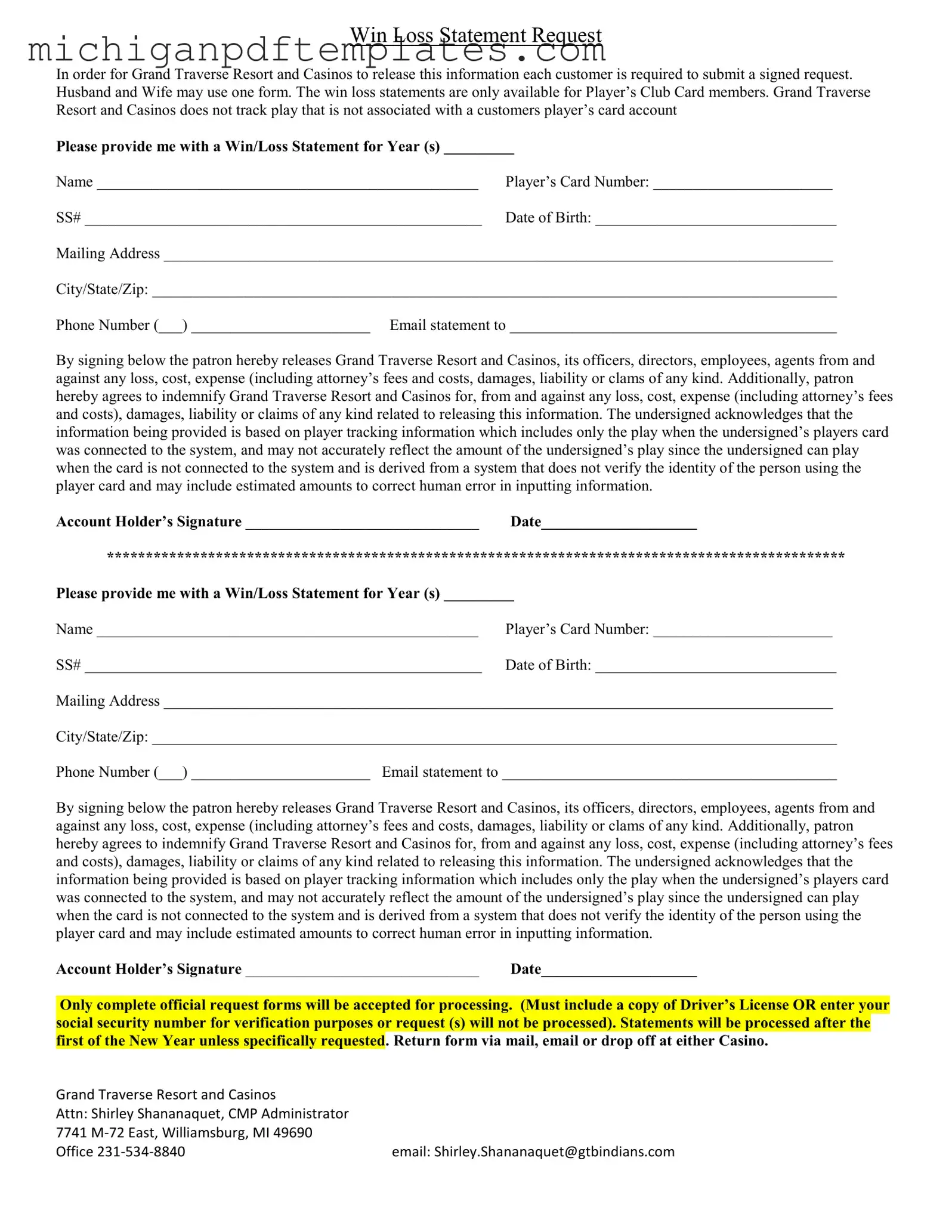 Fill in Your Michigan Win Loss Statement Form