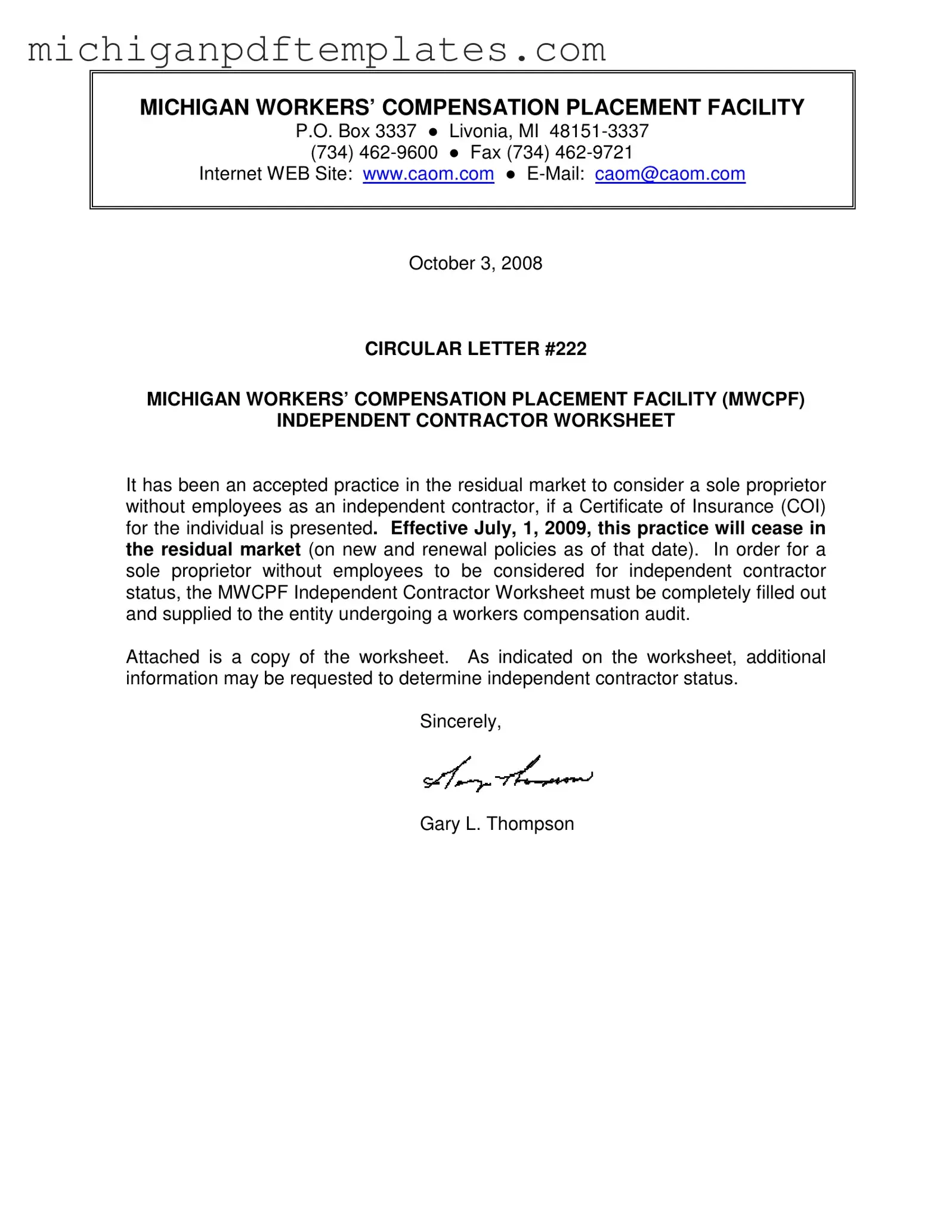 Fill in Your Michigan Workers Independent Contractor Worksheet Form