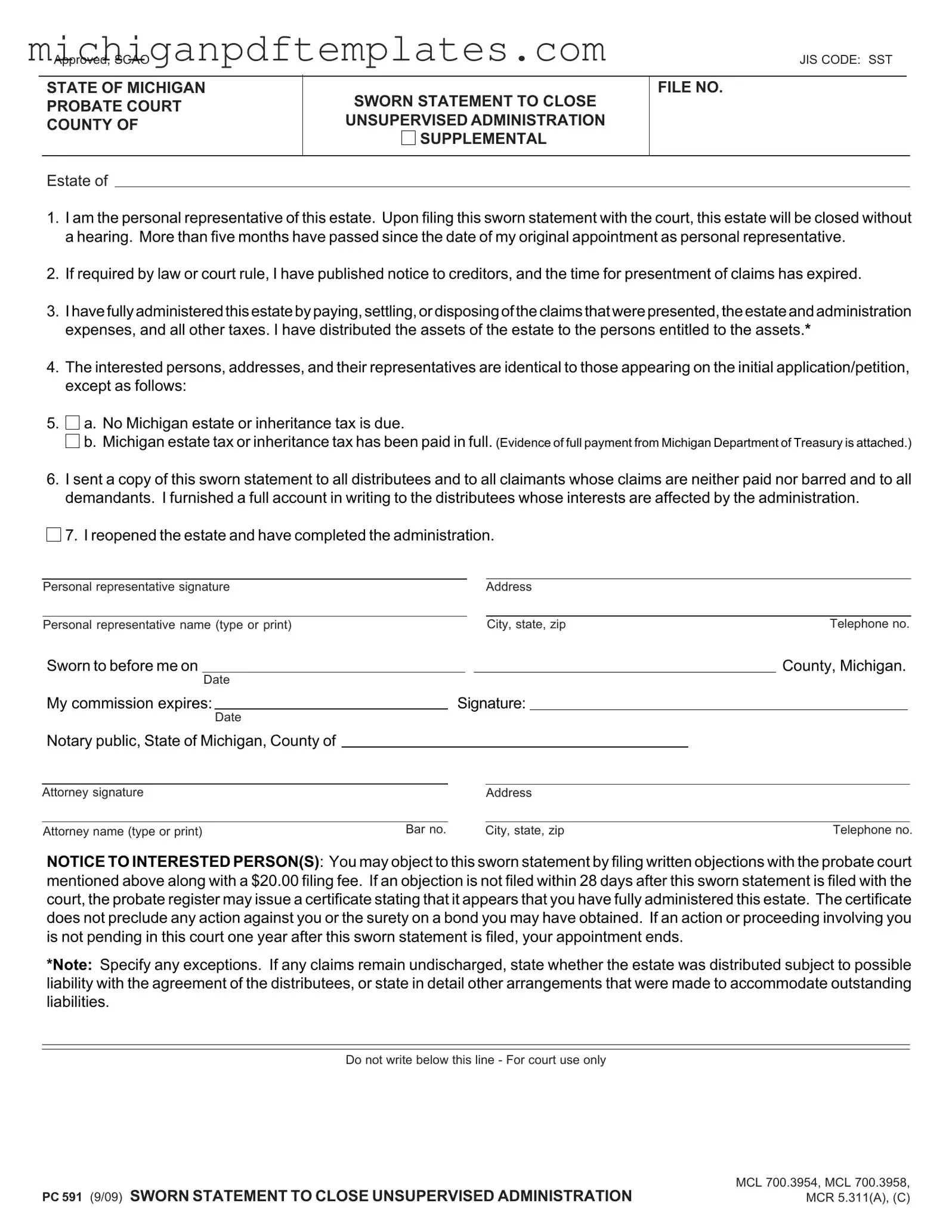 Fill in Your Pc 591 Michigan Form