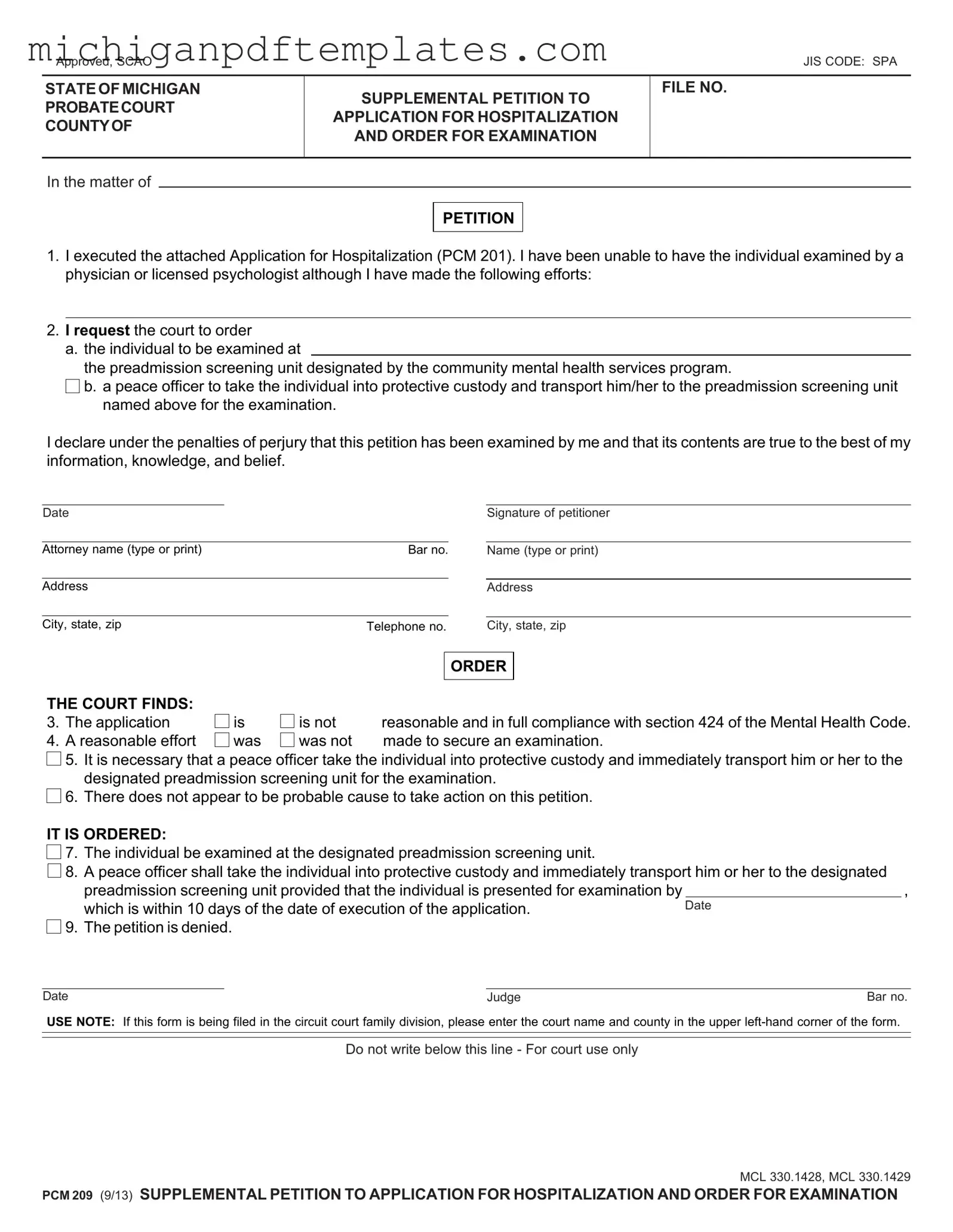 Fill in Your Pcm 209 Michigan Form