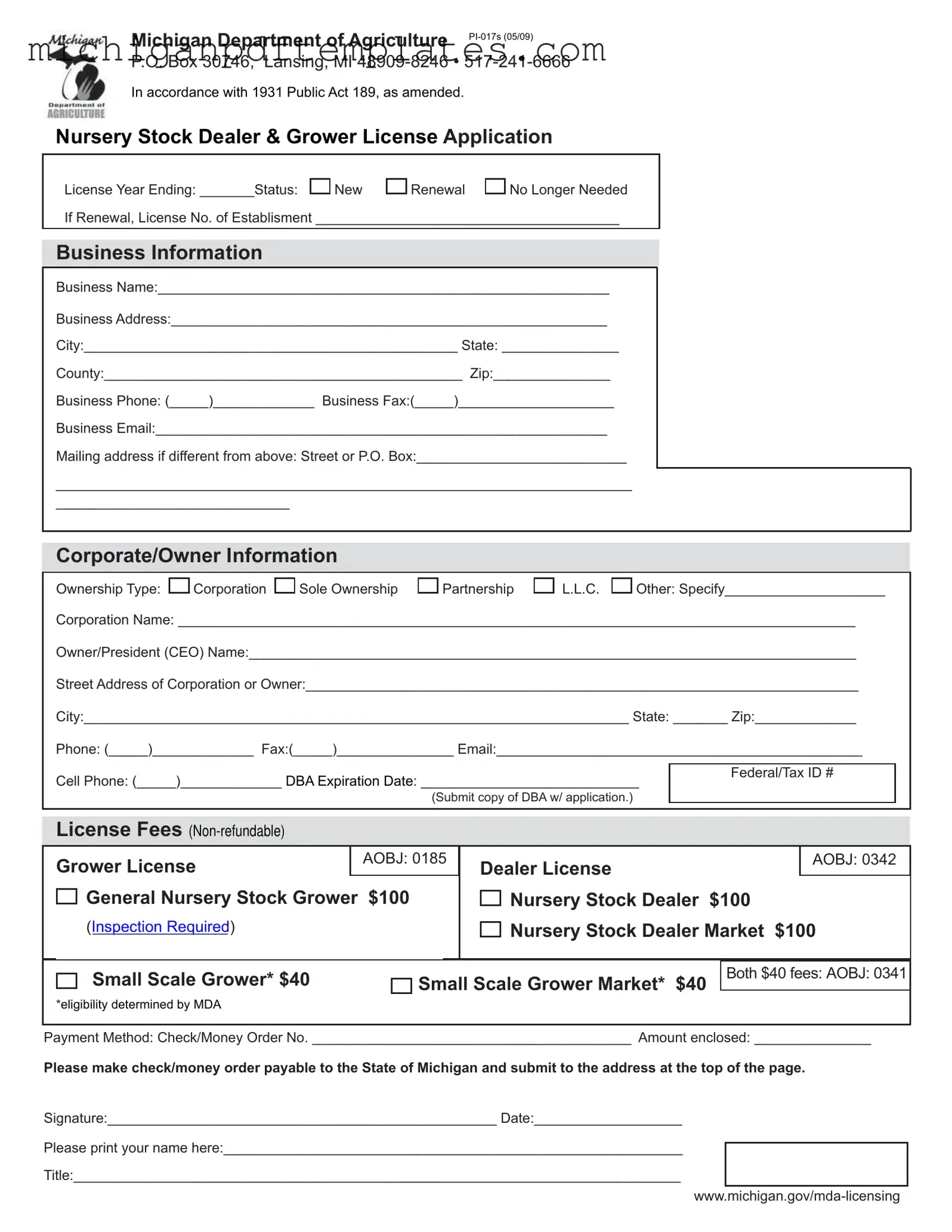 Fill in Your Pi 017S Michigan Form