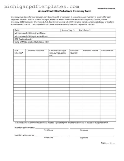 Fill in Your Control Substance Inventory Michigan Form