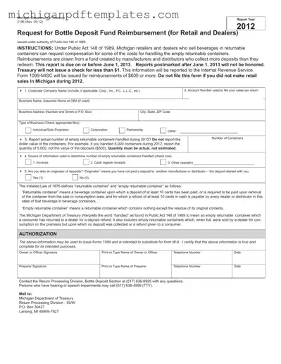 Fill in Your Michigan 2196 Form