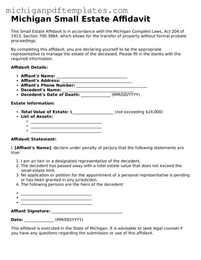 Legal Michigan Small Estate Affidavit Template