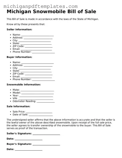 Legal Michigan Snowmobile Bill of Sale Template