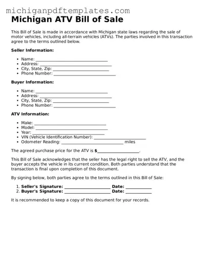 Legal Michigan ATV Bill of Sale Template