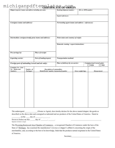 Fill in Your Michigan Certificate Of Origin Form