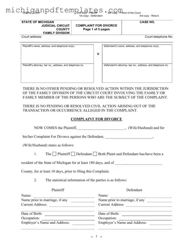 Fill in Your Michigan Complaint Divorce Form
